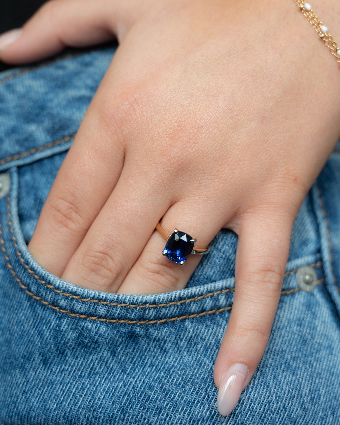 4.37 Cushion Cut Blue Sapphire Engagement Ring 18k