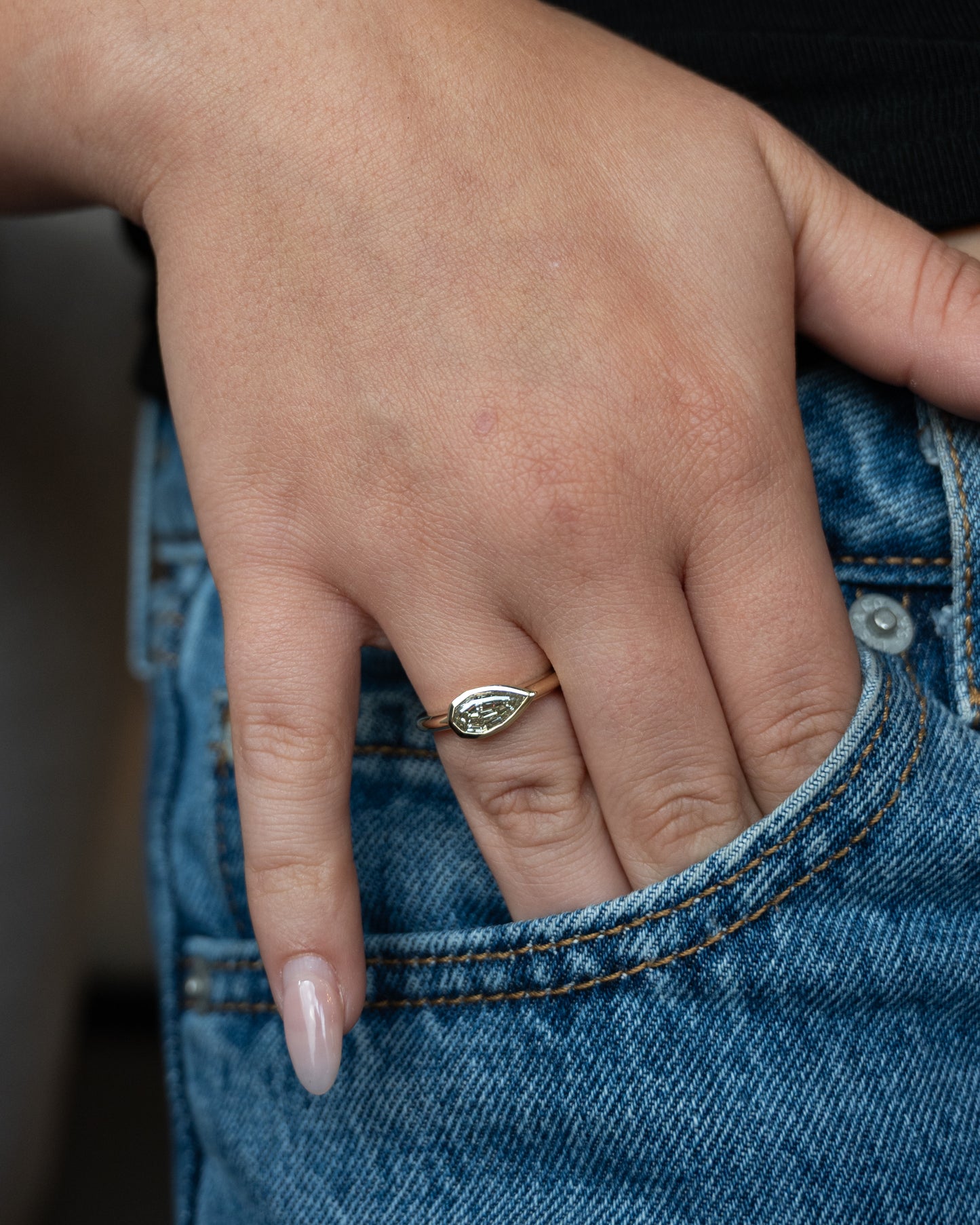 1.04 Step Pear Cut Diamond Engagement Ring 14k