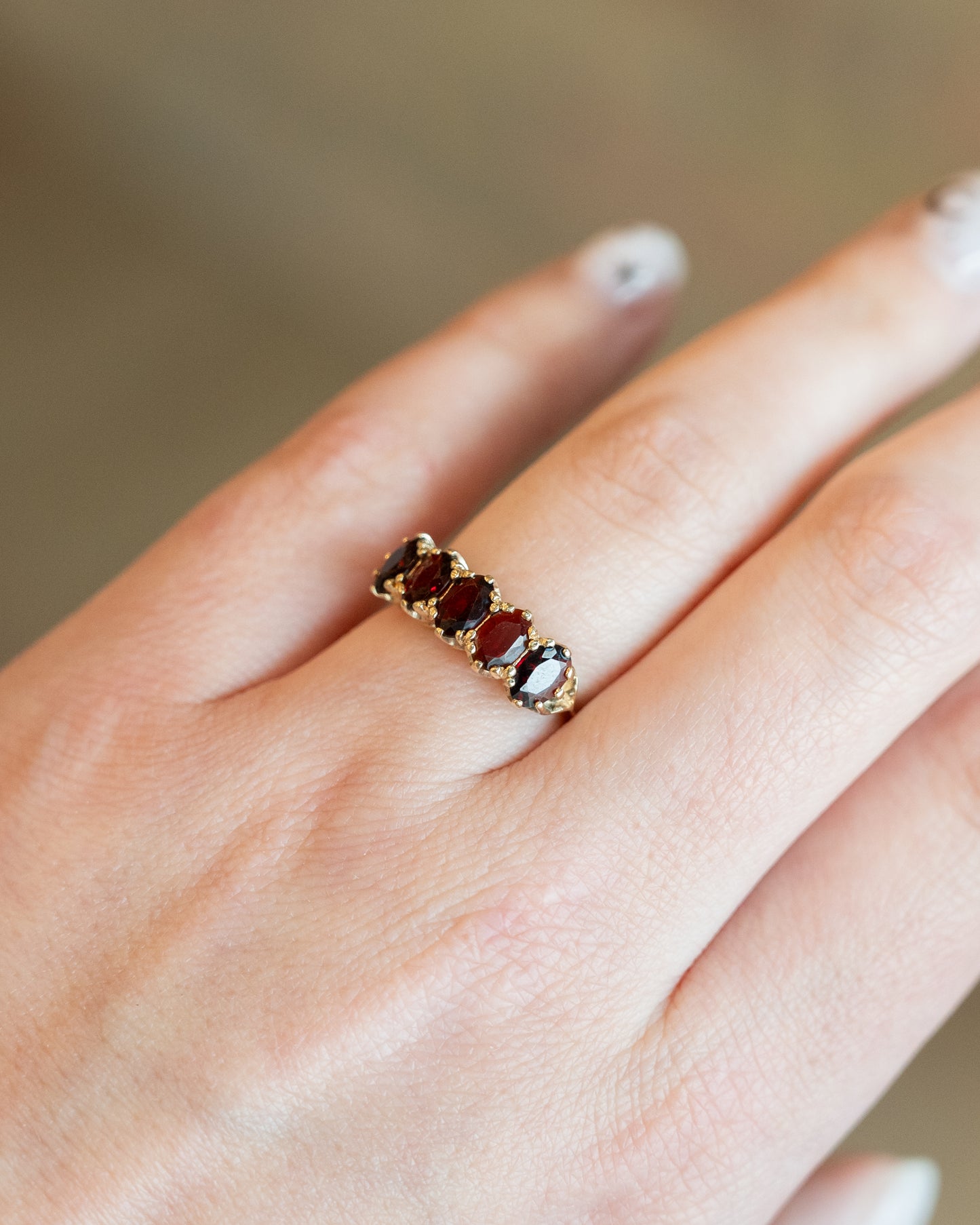 Vintage 5 Stone Garnet Stacking Band in 10k Yellow Gold