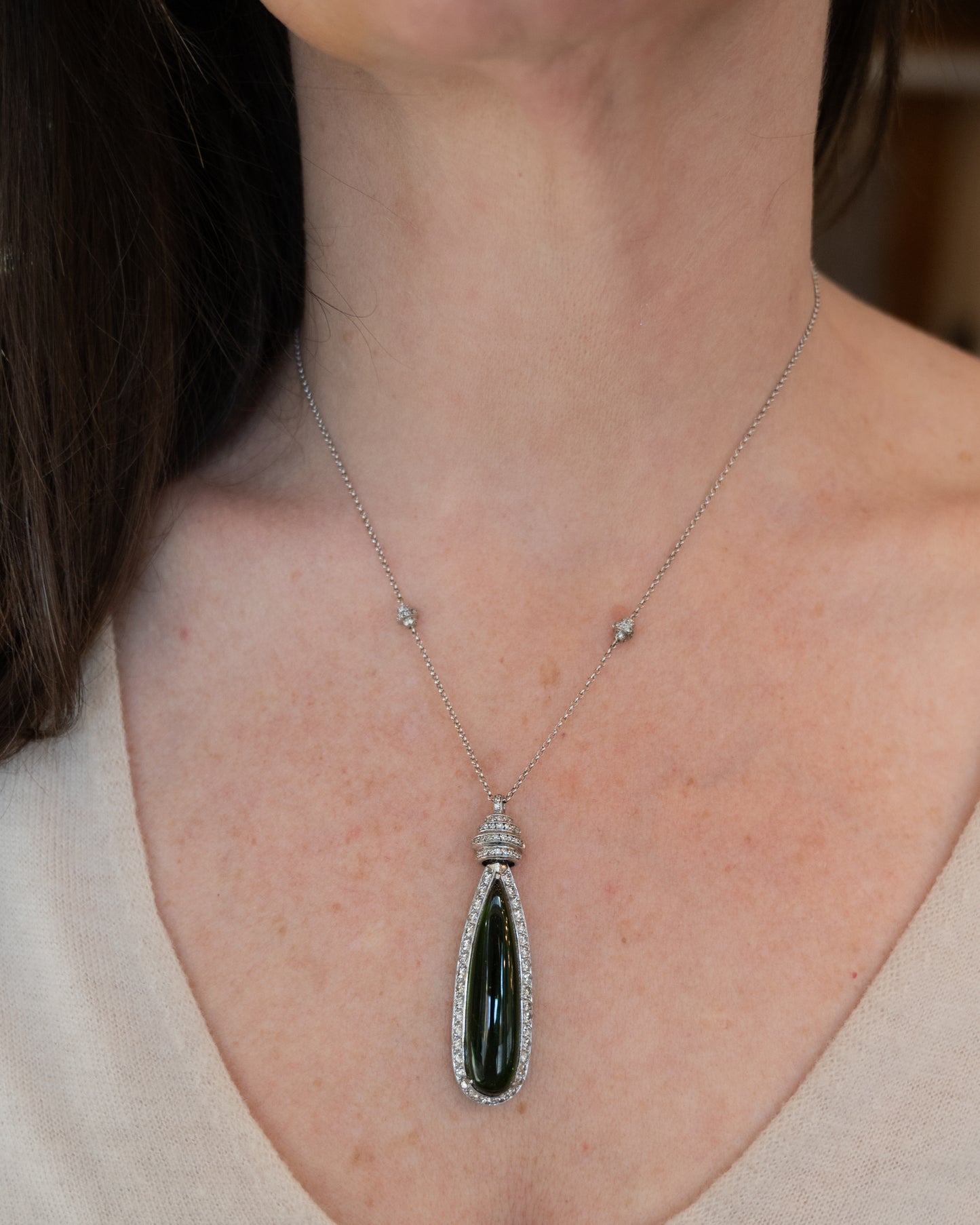 24.80 Pear Cabochon Tourmaline Necklace in 18k