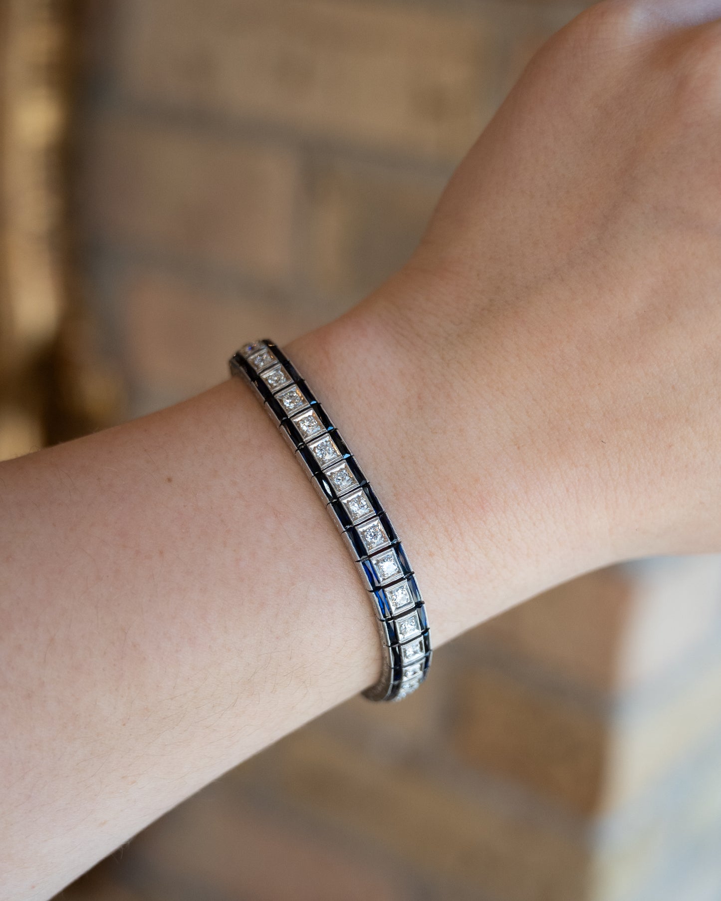 3.09 Antique Deco Diamond & Sapphire Bracelet in Platinum