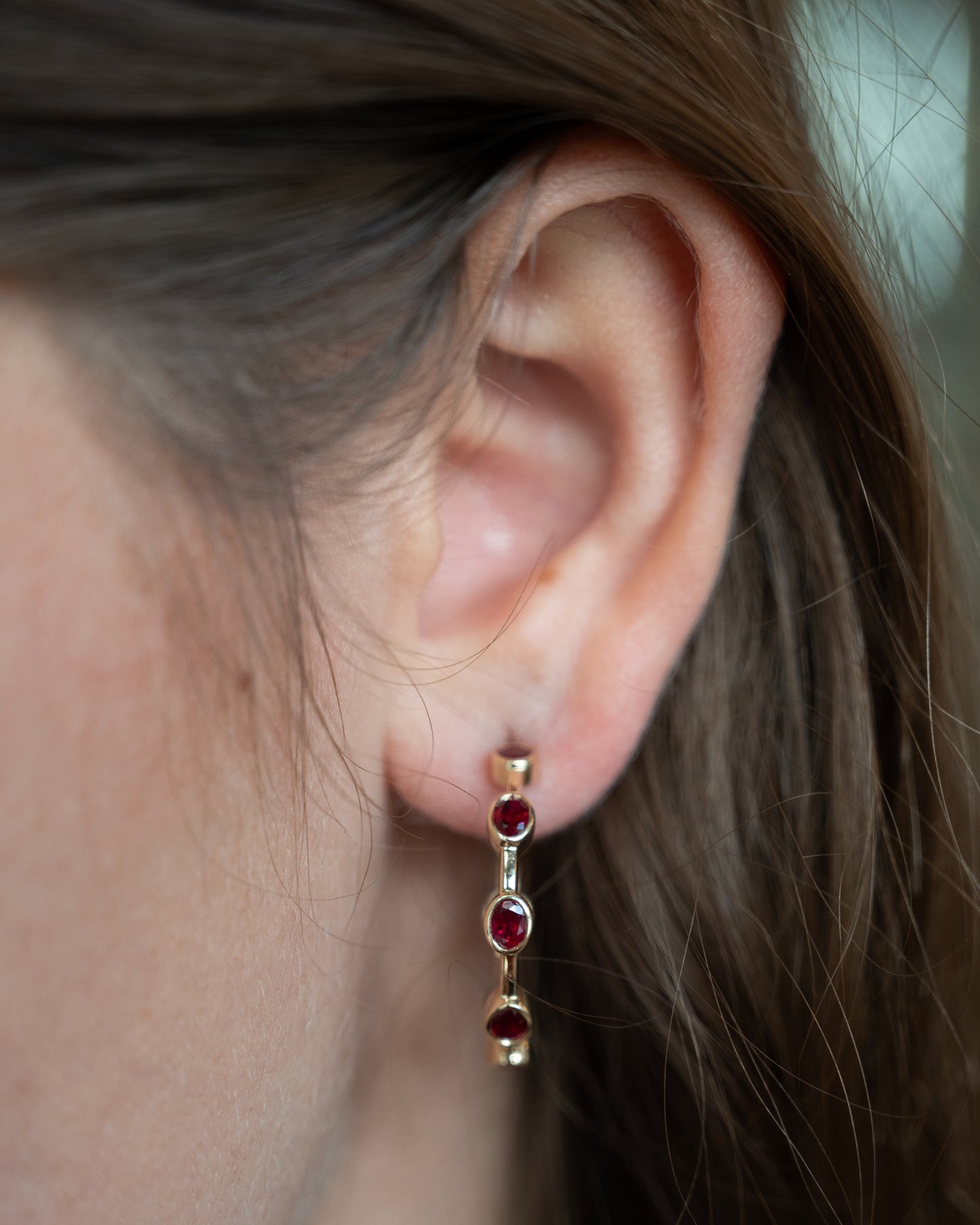 3.30 Oval Ruby Hoop Earrings in 14k Yellow Gold