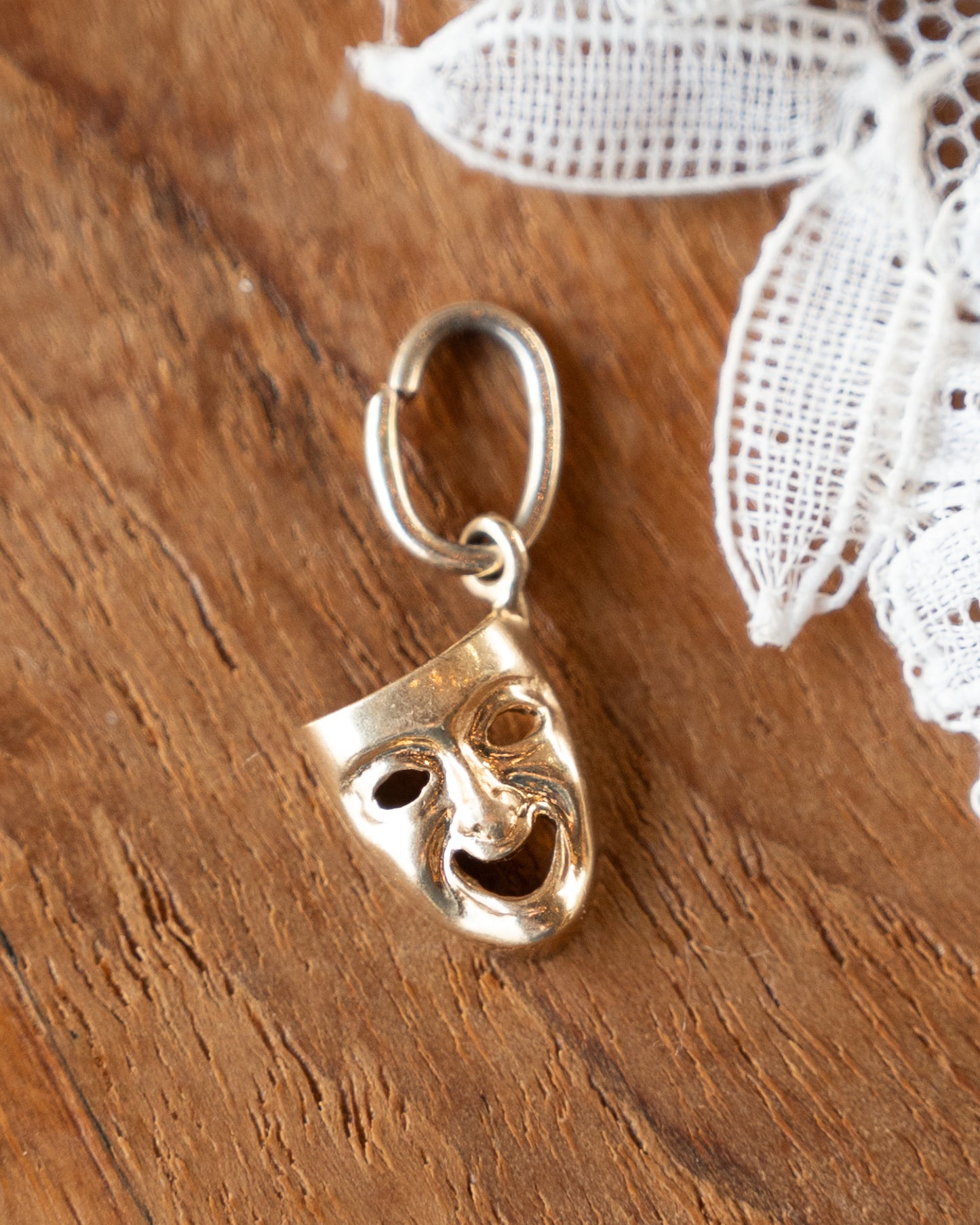 Vintage Theater Mask Charm in 14k Yellow Gold