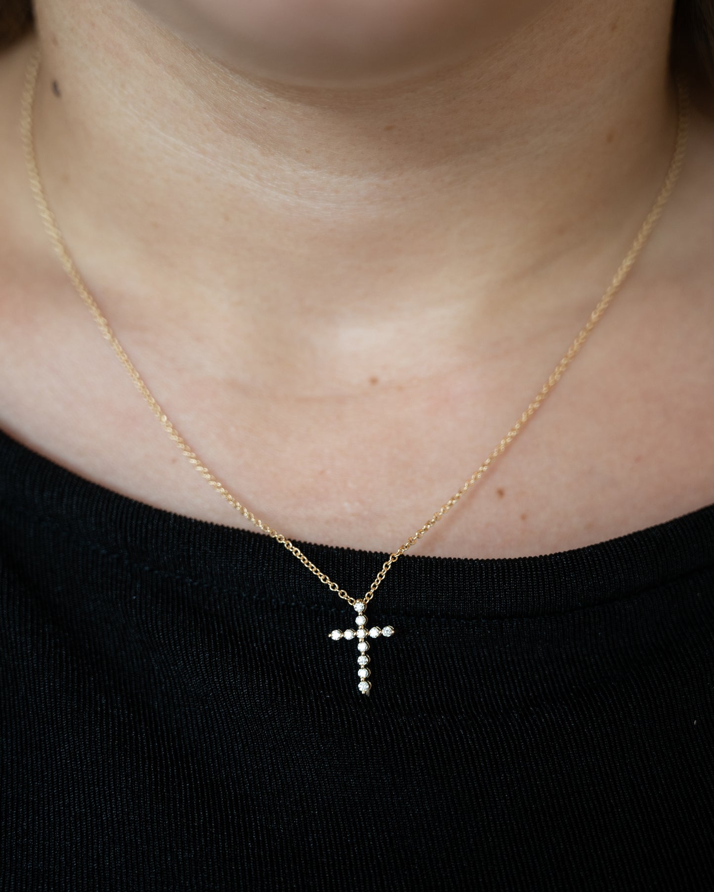 .16 Diamond Cross Pendant Necklace in 14k Yellow Gold