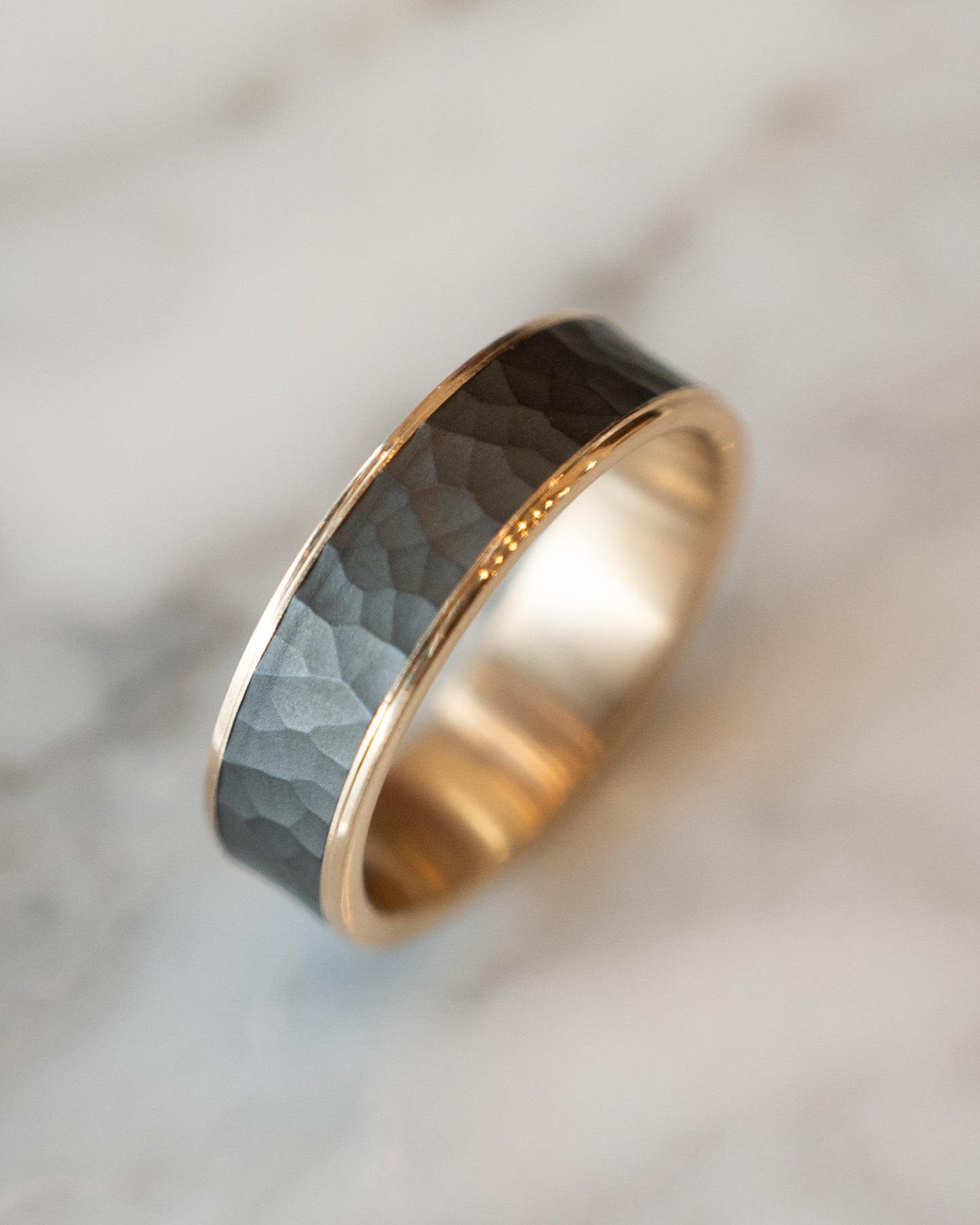Mens Hammered Tantalum Wedding Band in 14k