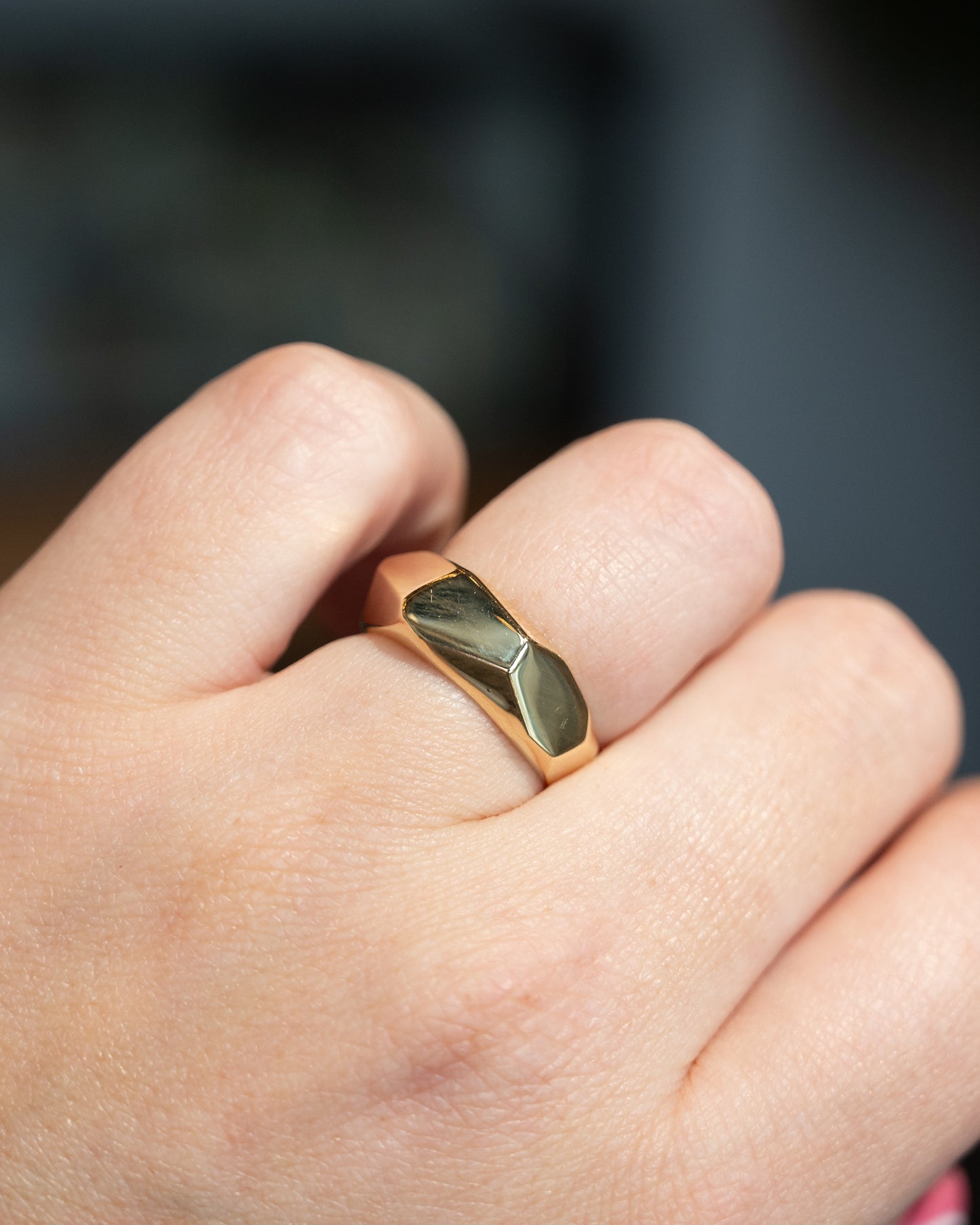 Geometric Hammered Stacking Ring in 14k Yellow Gold