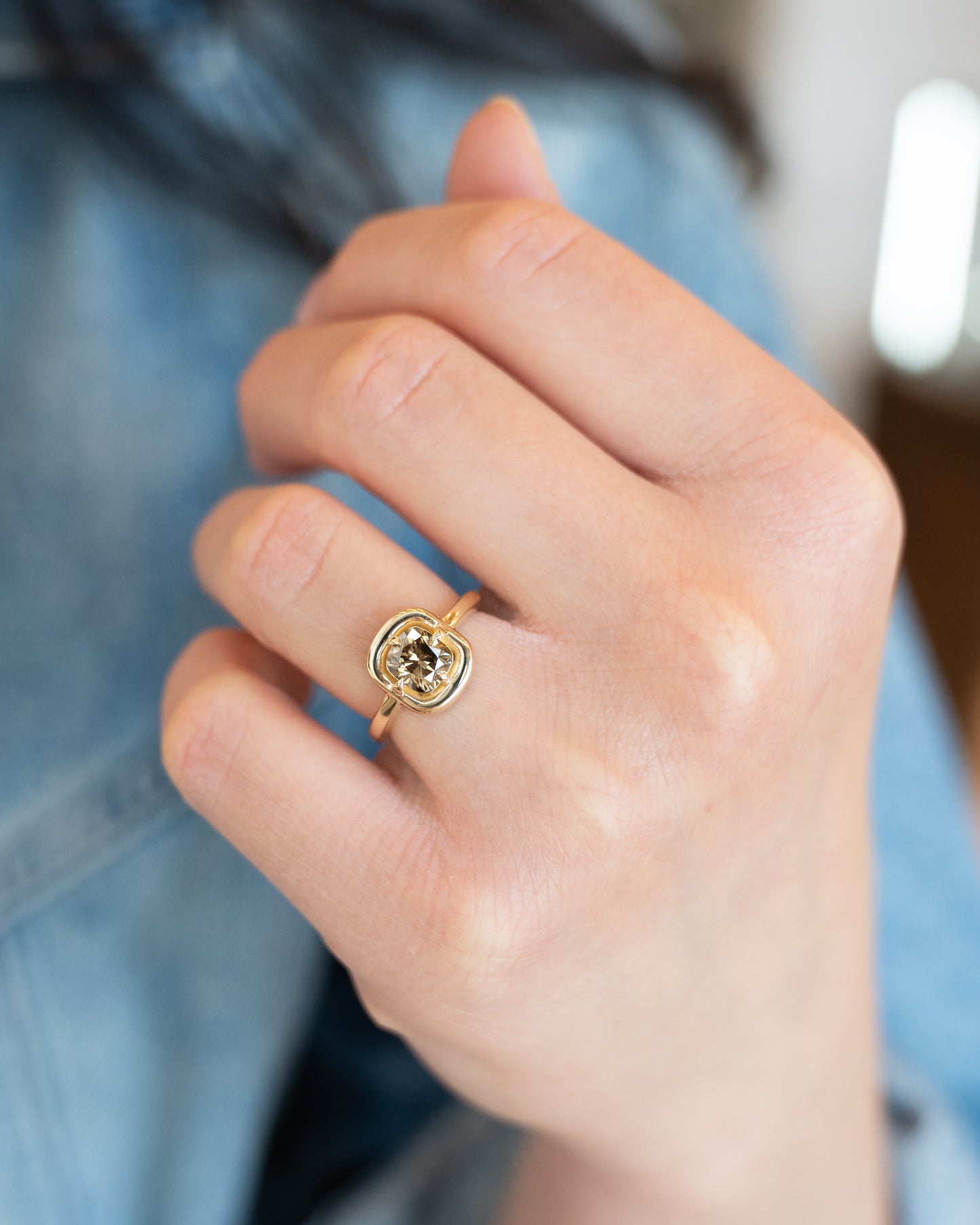 1.17 Cushion Fancy Brown Diamond Engagement Ring in 14k