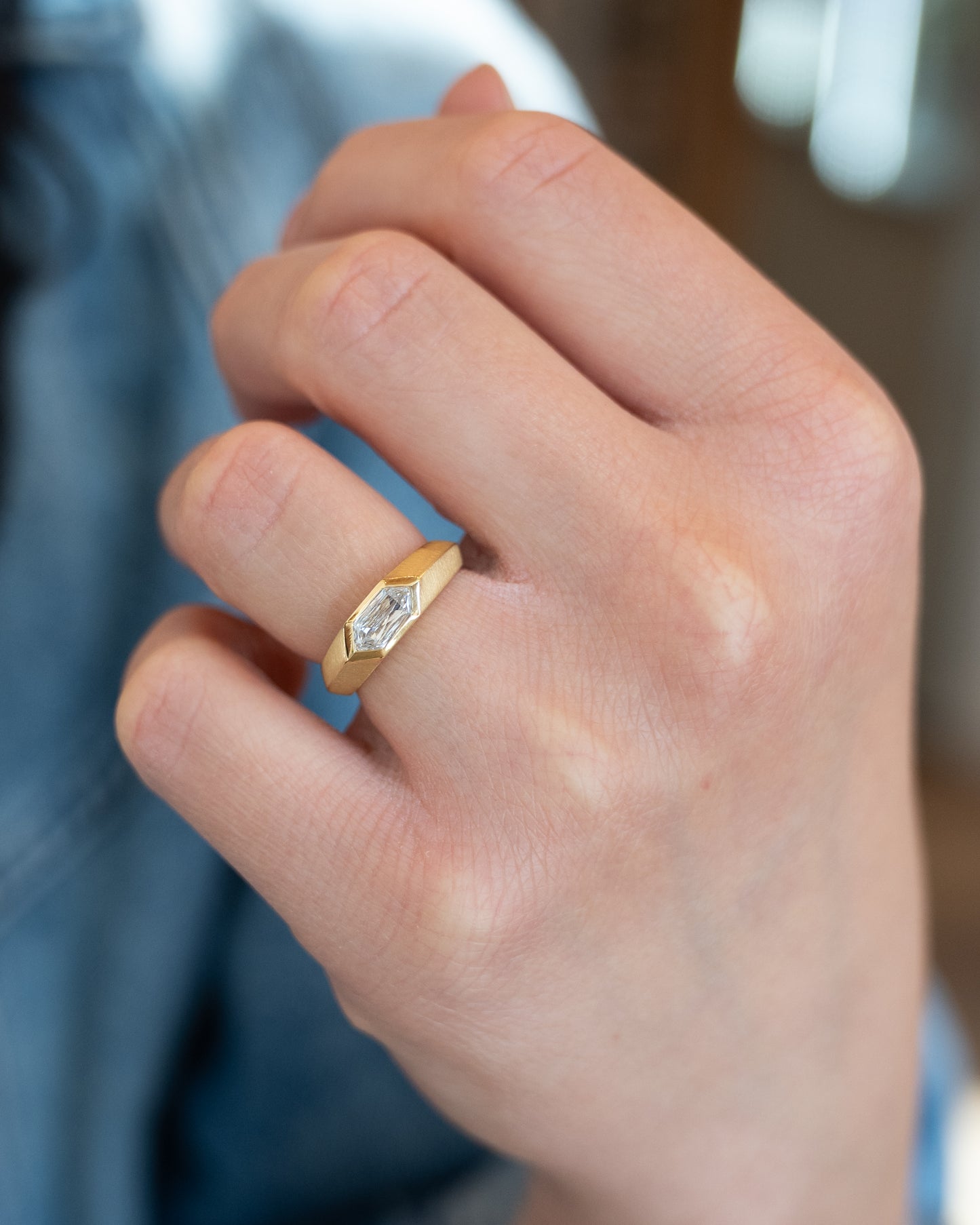 .73 Hexagon Cut Diamond Engagement Ring in 18k