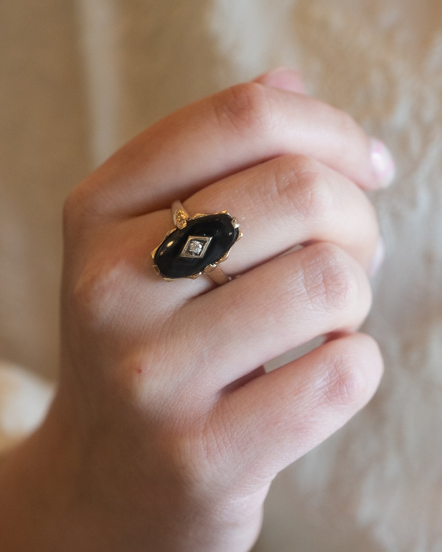 .08 Vintage Deco Diamond & Onyx Ring in 10k