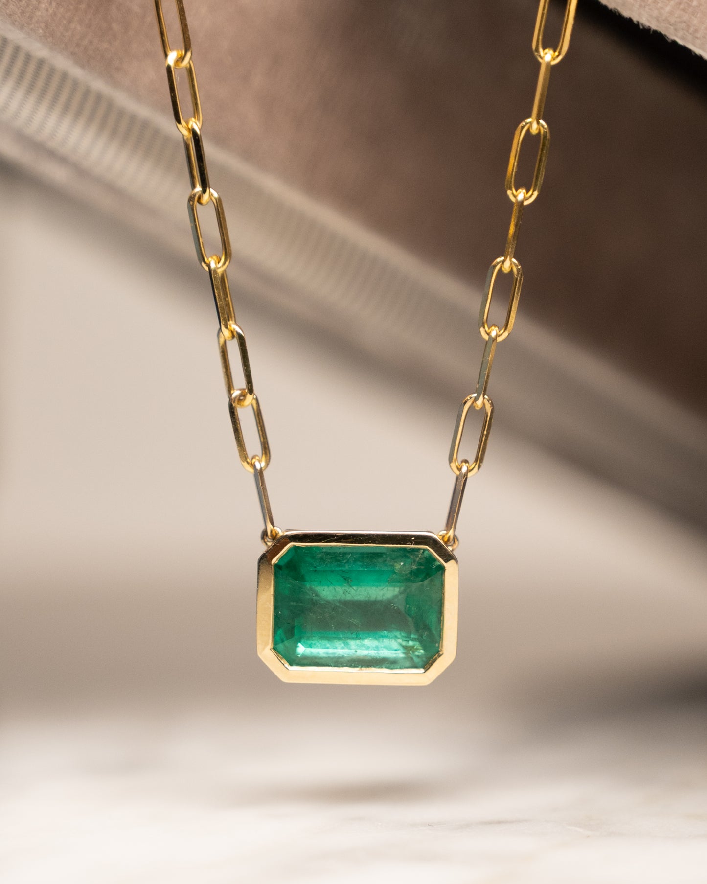 3.51 Emerald Cut Pendant Necklace in 14k Yellow Gold