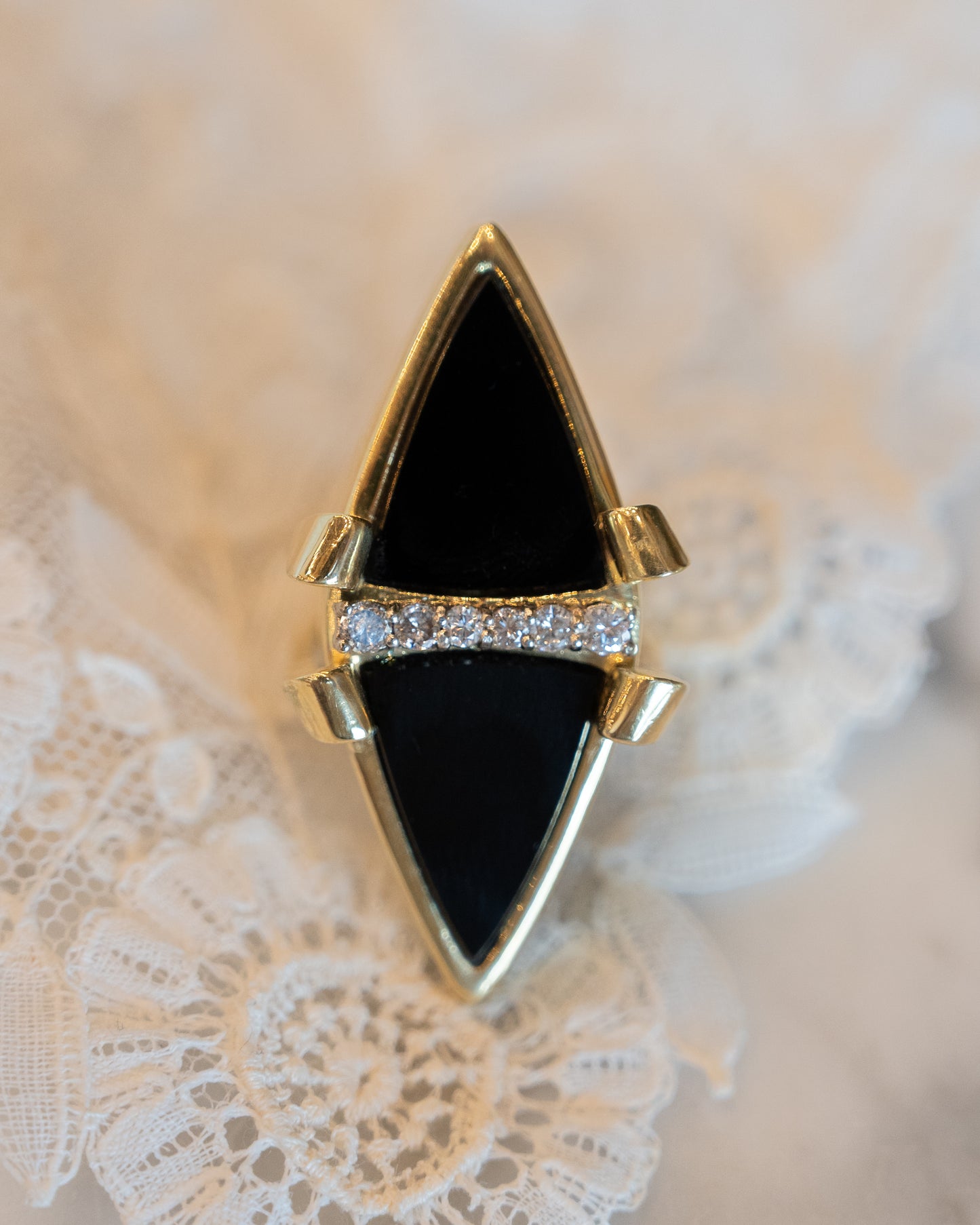 .40 Vintage Onyx & Diamond Cocktail Ring in 18k