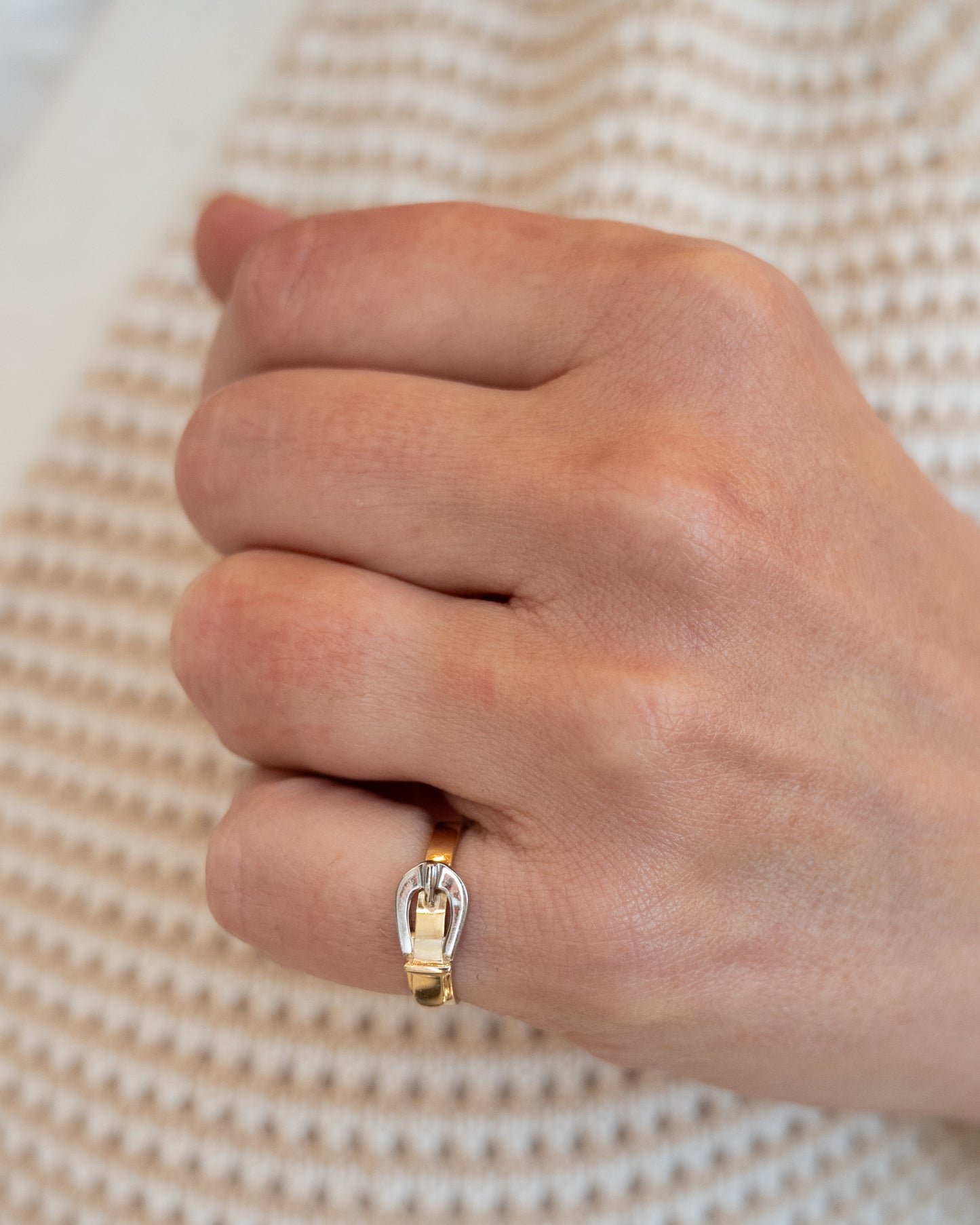 Vintage Mid-Century Buckle Ring in 14k Yellow & White Gold