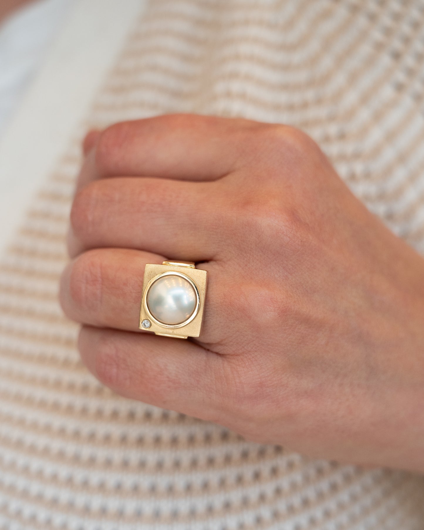 Mabe Pearl & Diamond Cocktail Ring in 14k Yellow Gold