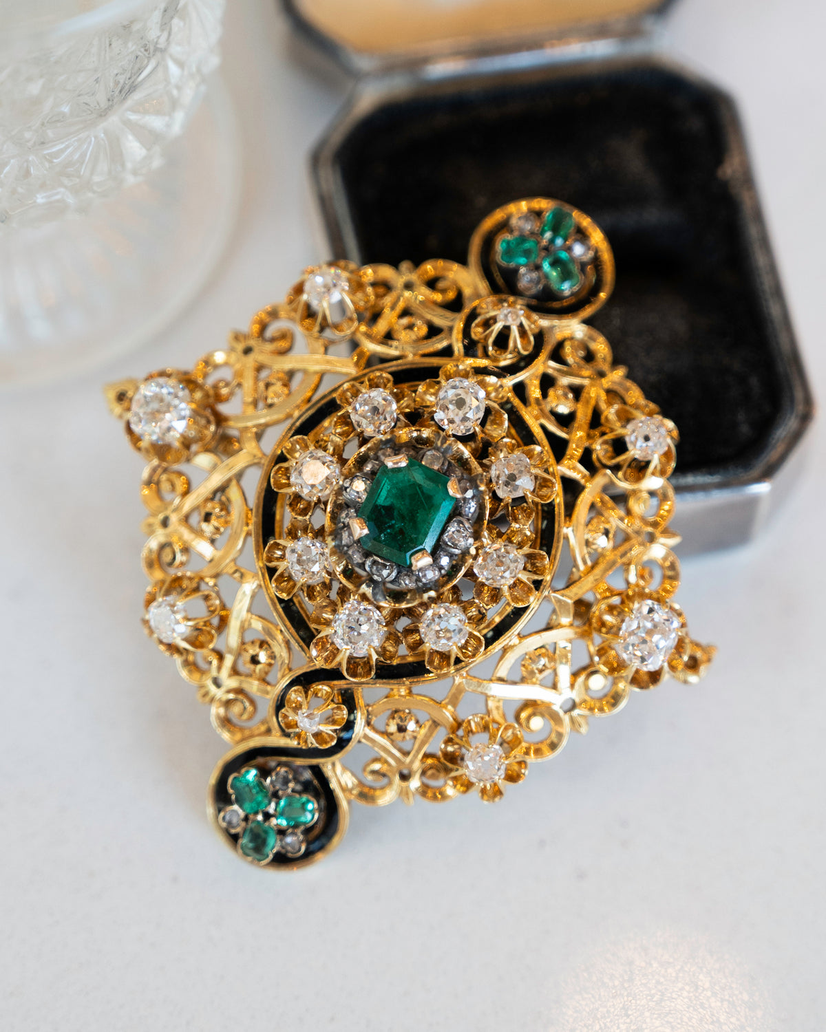 1.70 Antique Victorian Emerald & Diamond Brooch 18k