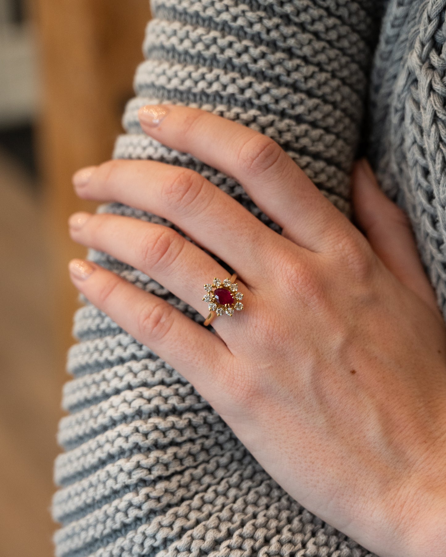 .77 GIA Burma Ruby & Diamond Halo Cocktail Ring 18k