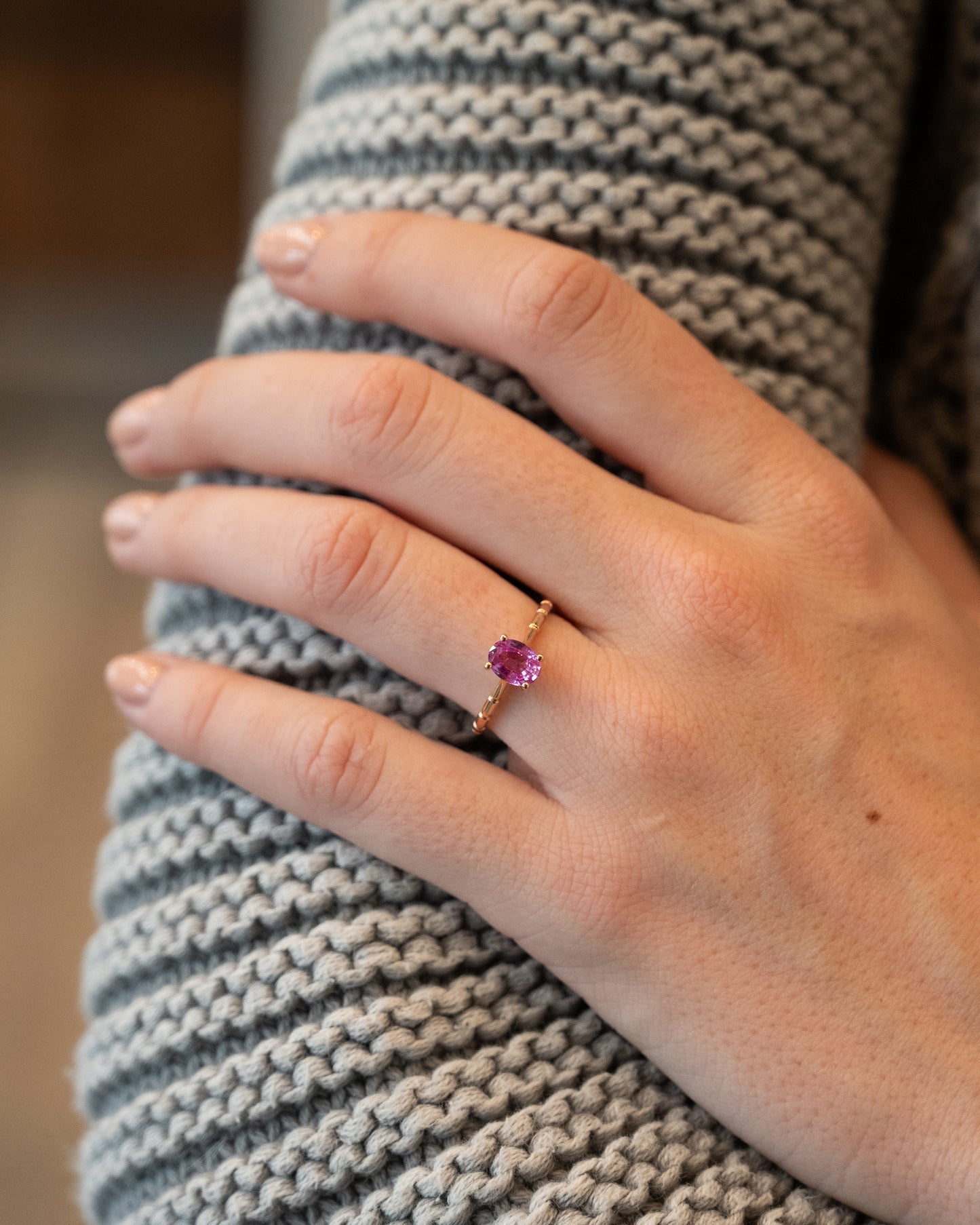 1.25 Oval Pink Sapphire Solitaire Ring 18k Rose Gold
