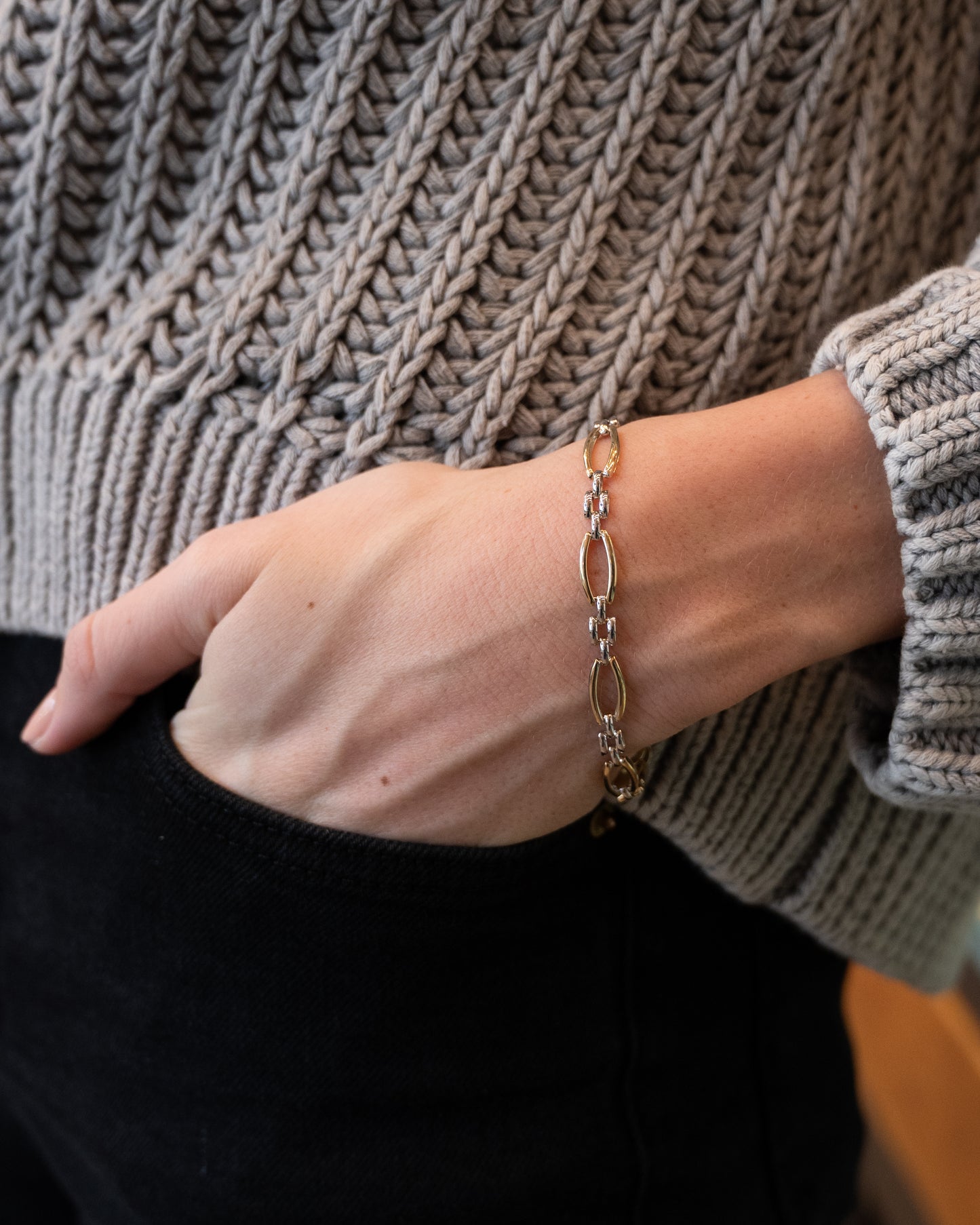 Elongated Oval Link Chain Bracelet 14k Two-Tone Gold