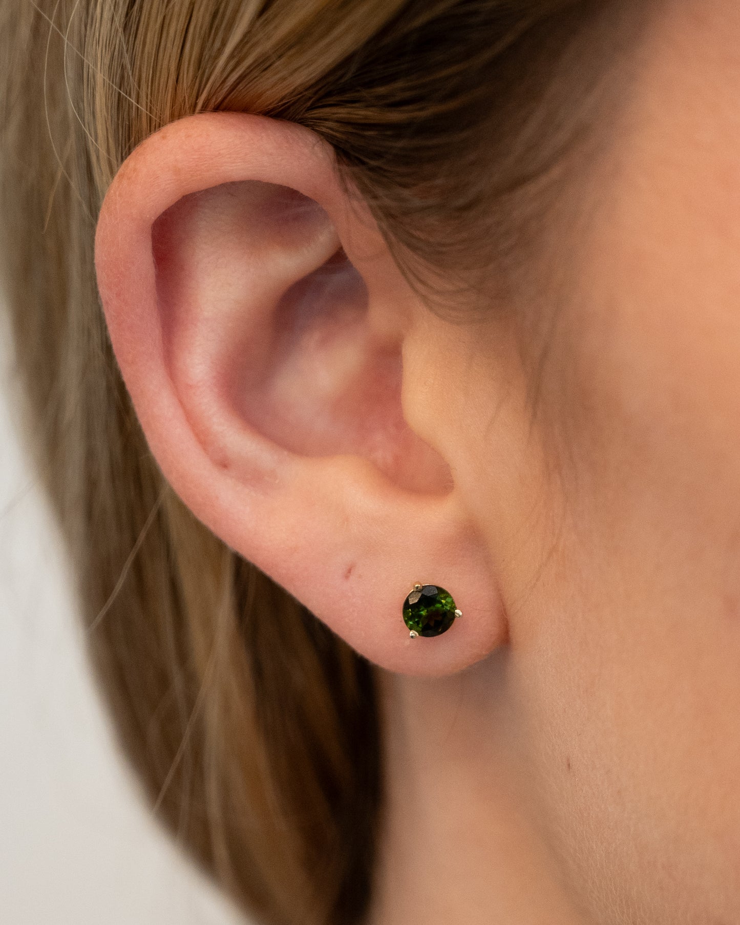 1.00 Green Tourmaline Stud Earrings 14k Yellow Gold