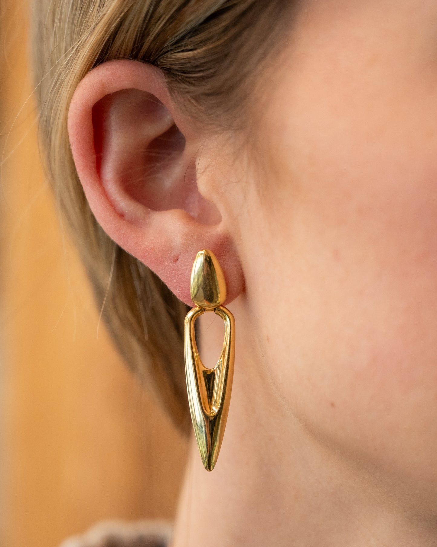 Vintage Mid-Century Triangle Drop Earrings 14k Yellow Gold