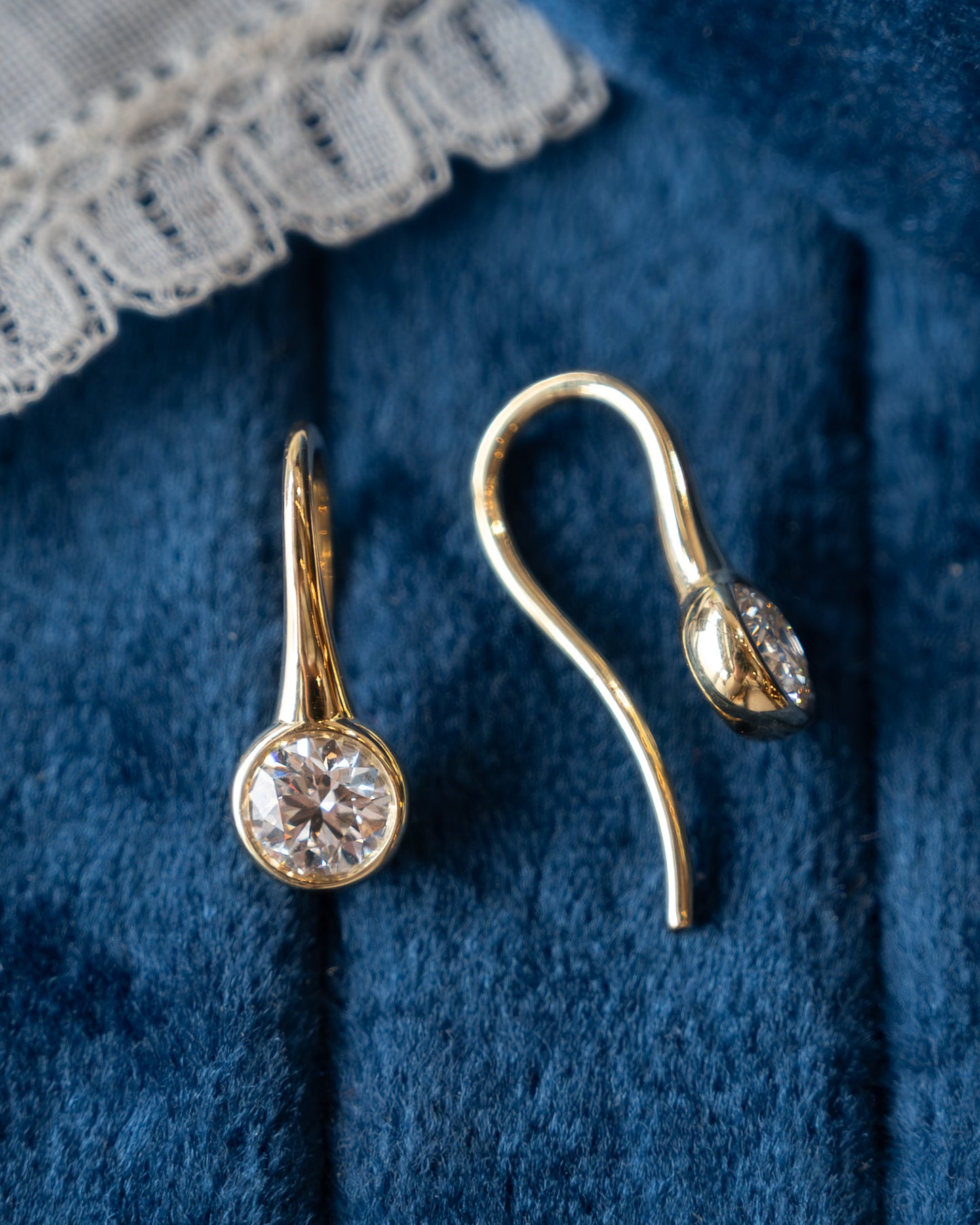 1.01 Bezel Diamond Drop Earrings 18k Yellow Gold