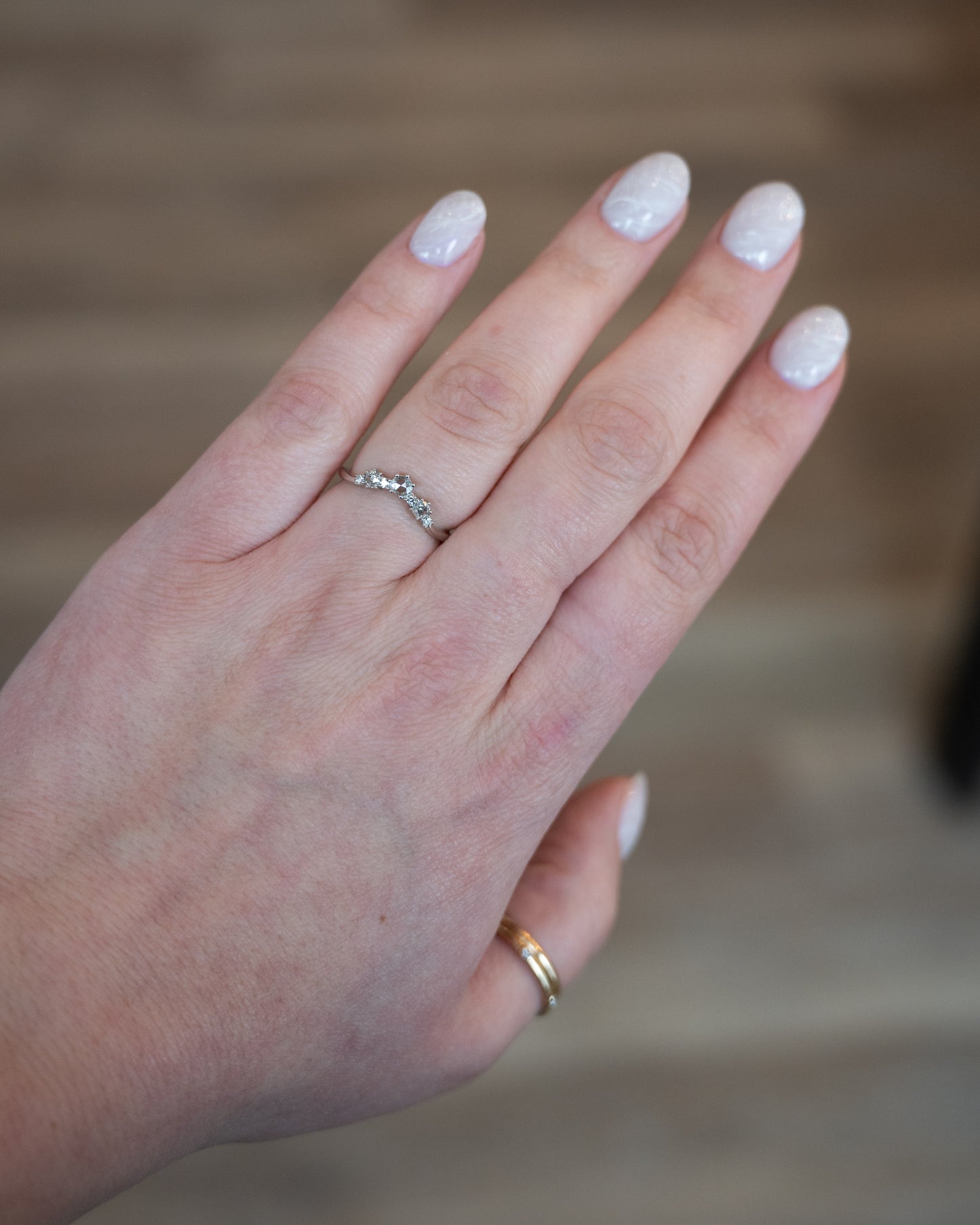 .35 Rose Cut Diamond Curved Wedding Band 14k White Gold