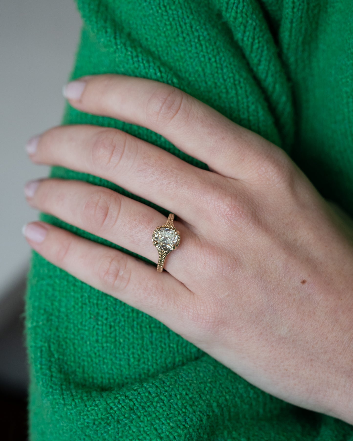 2.01 Old Mine Cushion Diamond Engagement Ring 14k