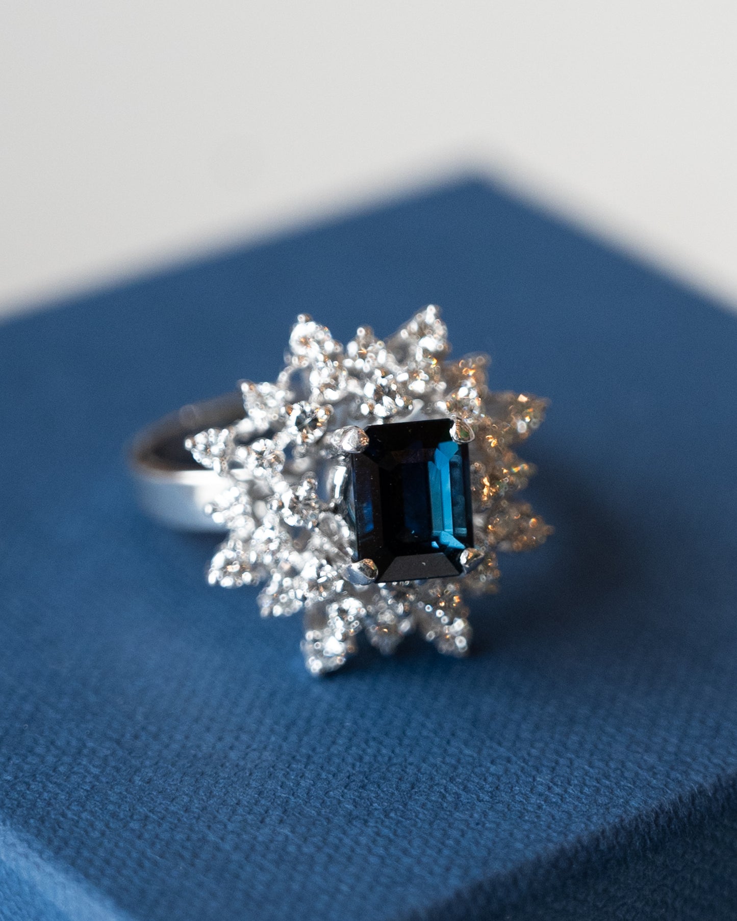 2.53 Blue Sapphire & Diamond Cocktail Ring 10k White Gold