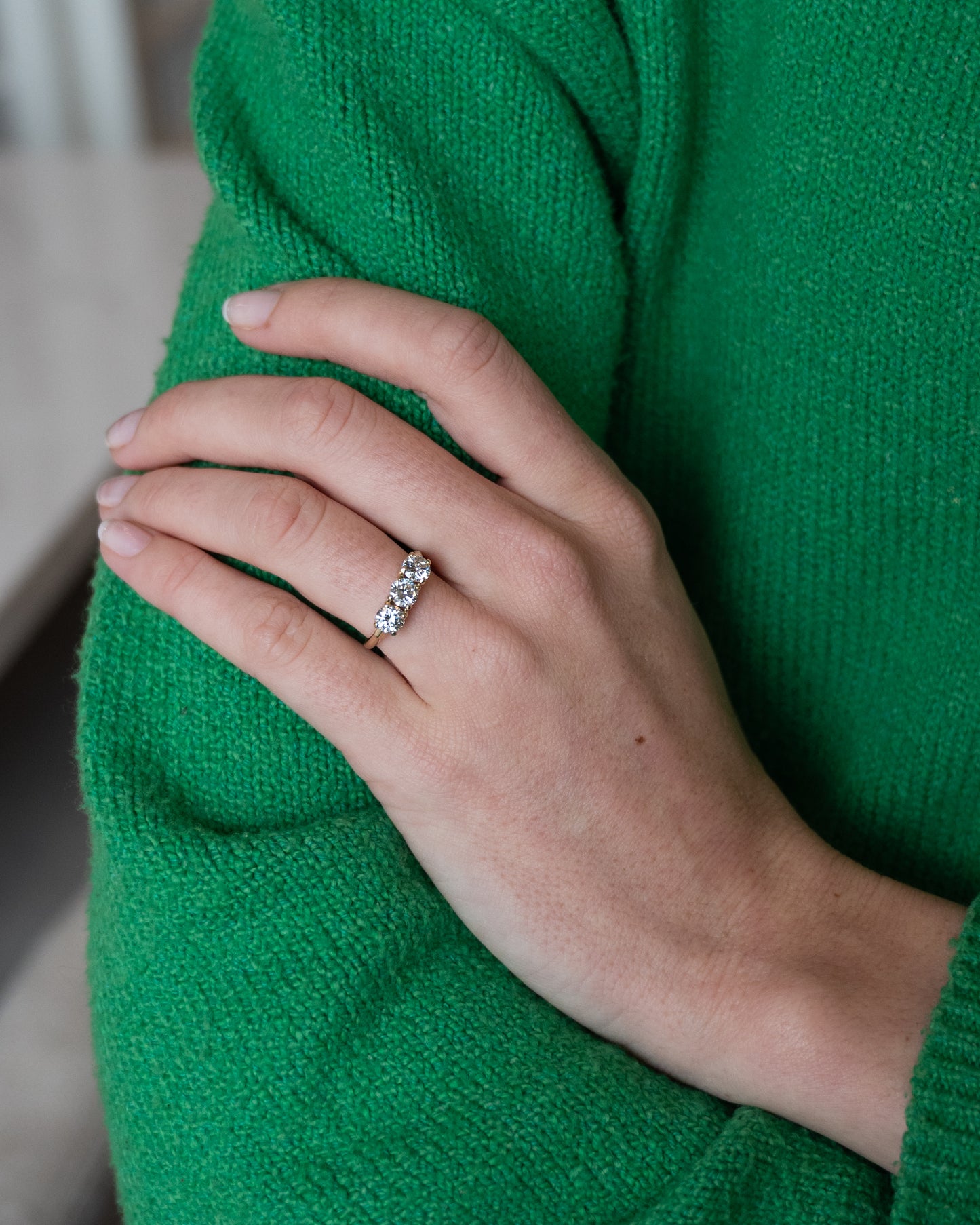 .47 Three Stone Diamond Engagement Ring 10k Yellow Gold