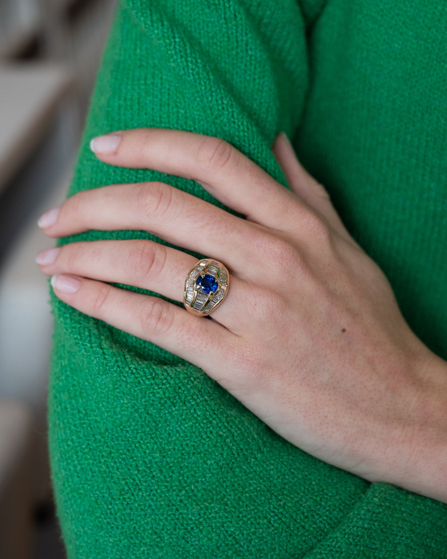 1.69 Blue Sapphire & Diamond Cocktail Ring 18k Yellow Gold