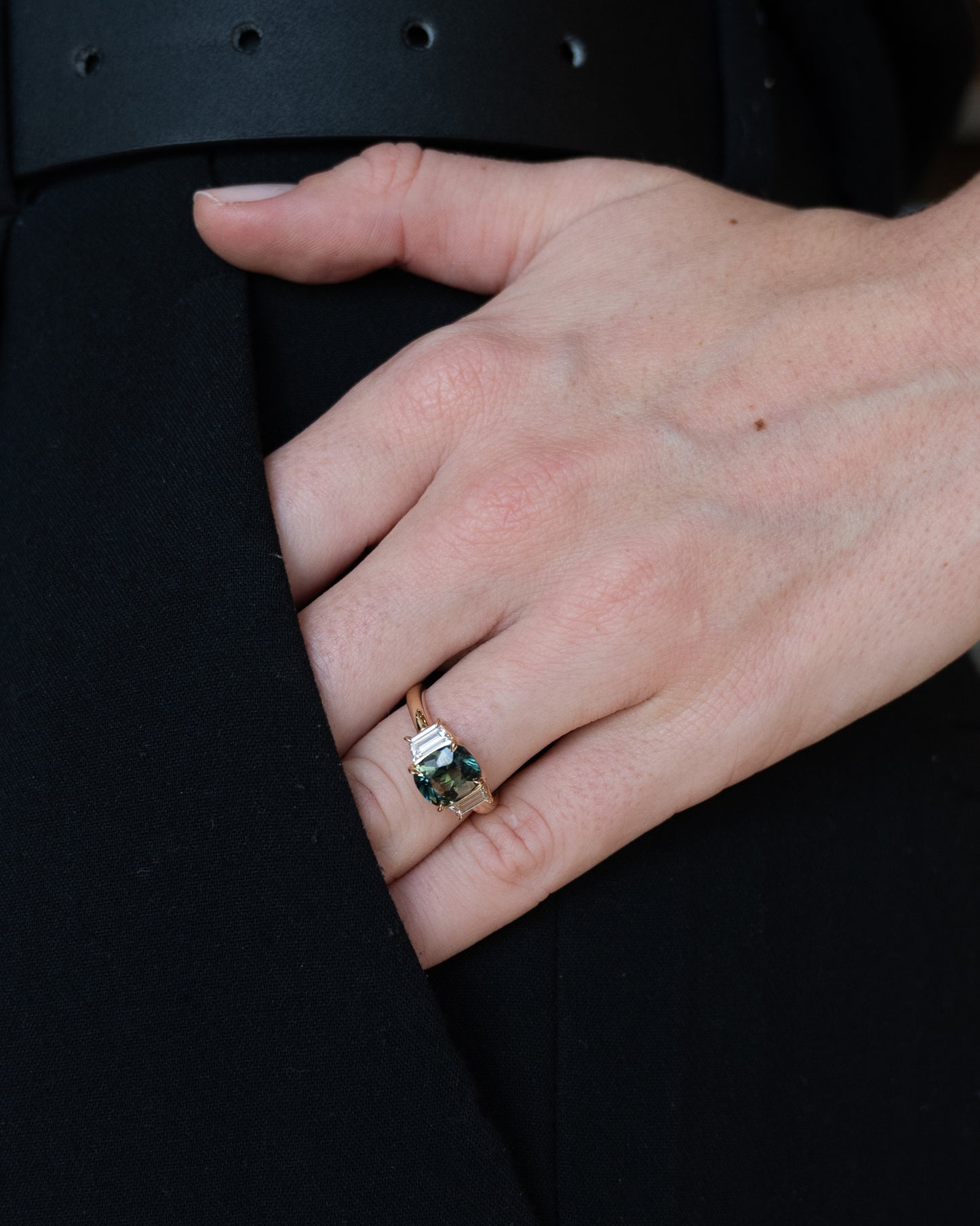 2.52 Sapphire & Diamond Three Stone Engagement Ring 14k