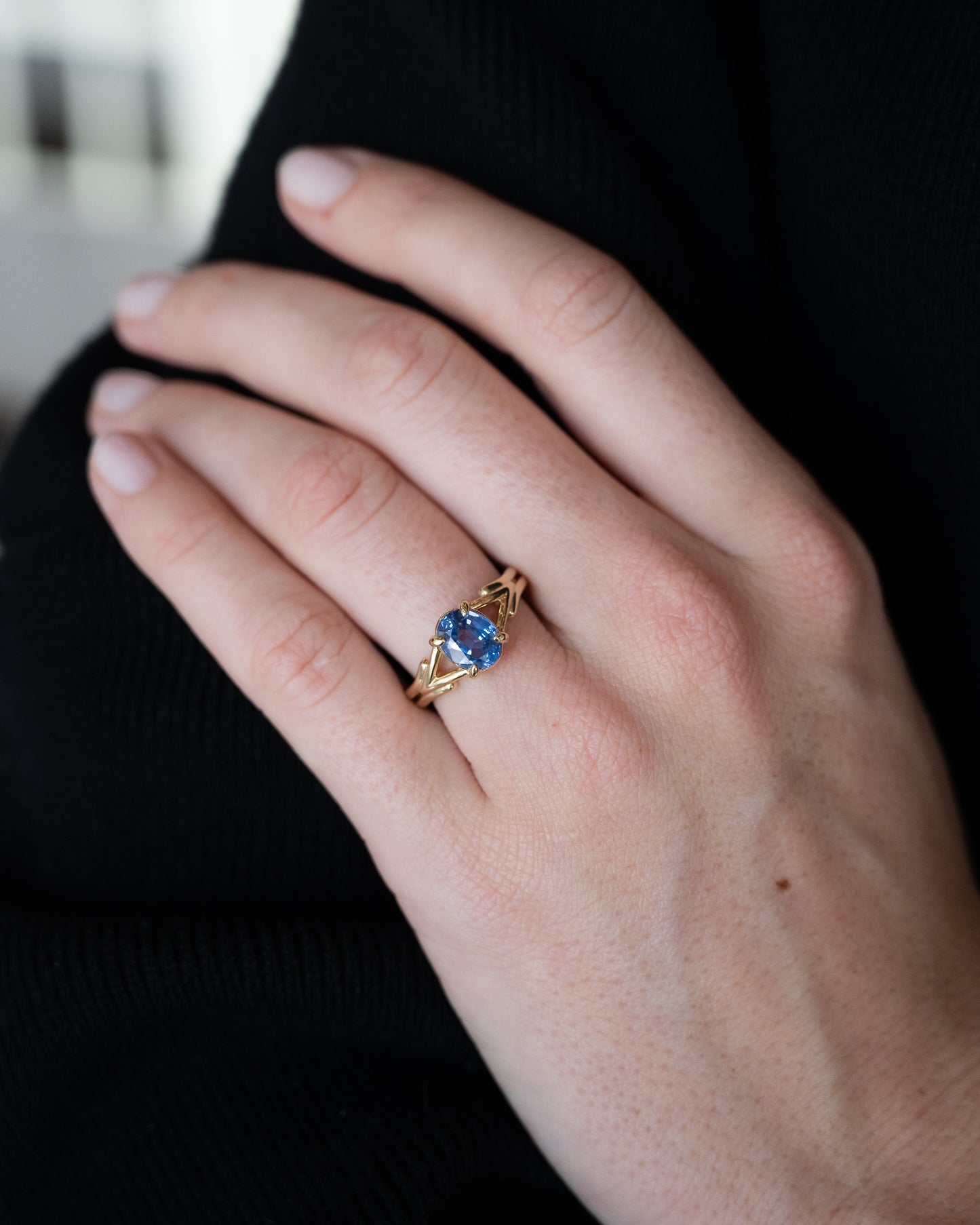 2.05 Oval Blue Sapphire Engagement Ring 14k