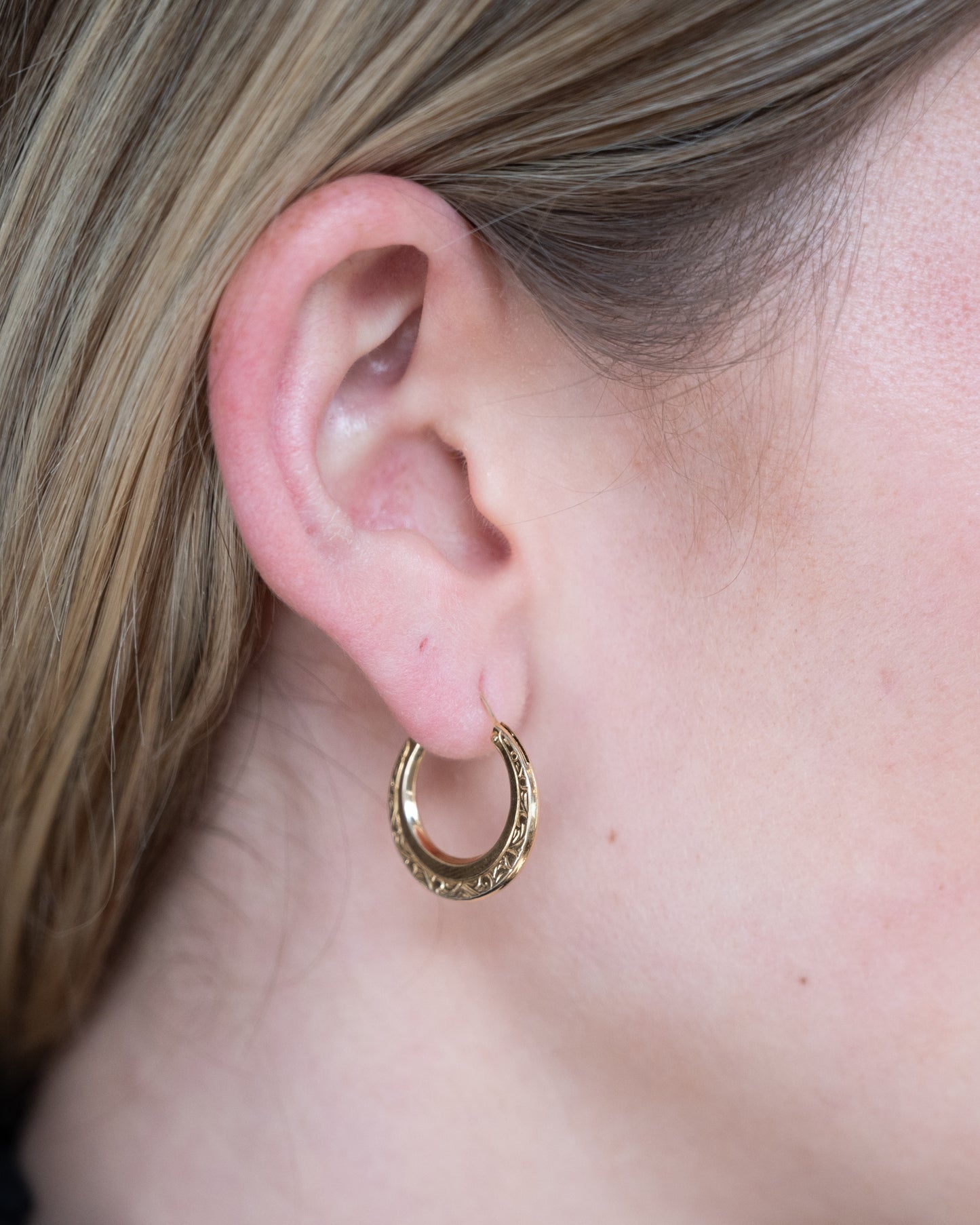 Ornate Engraved Hoop Earrings 14k Yellow Gold