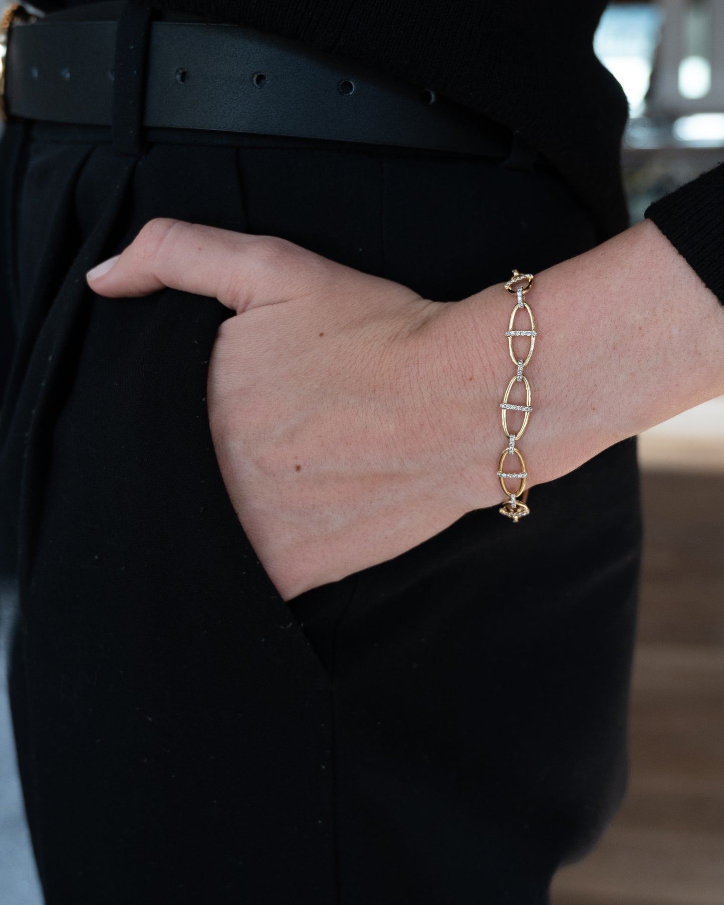 .76 Diamond Oval Link Chain Bracelet 14k Yellow Gold
