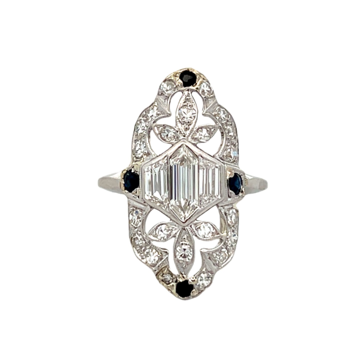 1.39 Art Deco Diamond Navette Cocktail Ring in Platinum