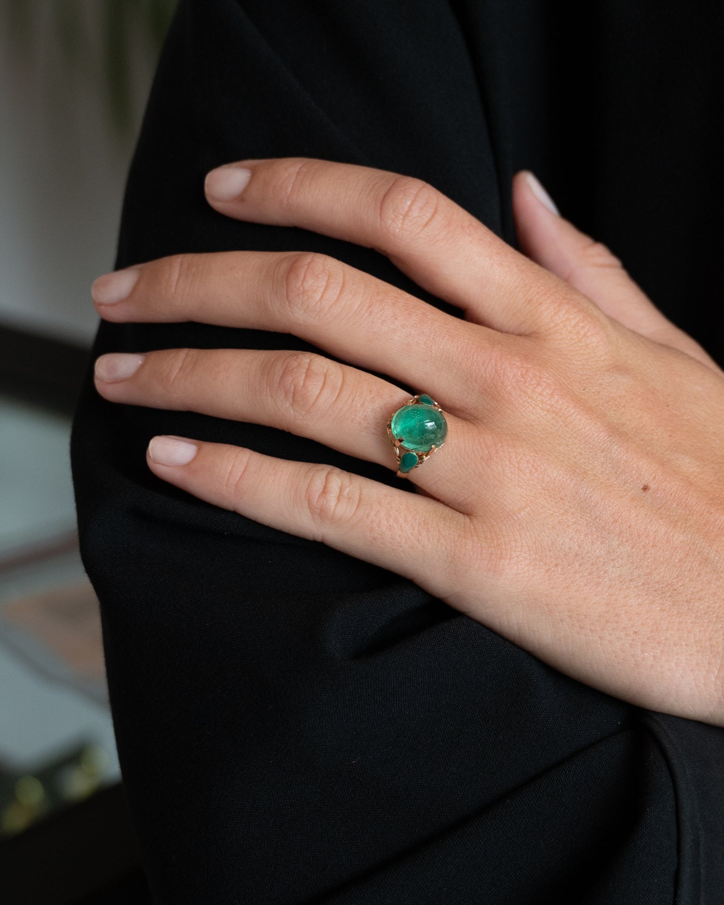 6.06 Antique Art Nouveau Emerald Cocktail Ring 18k