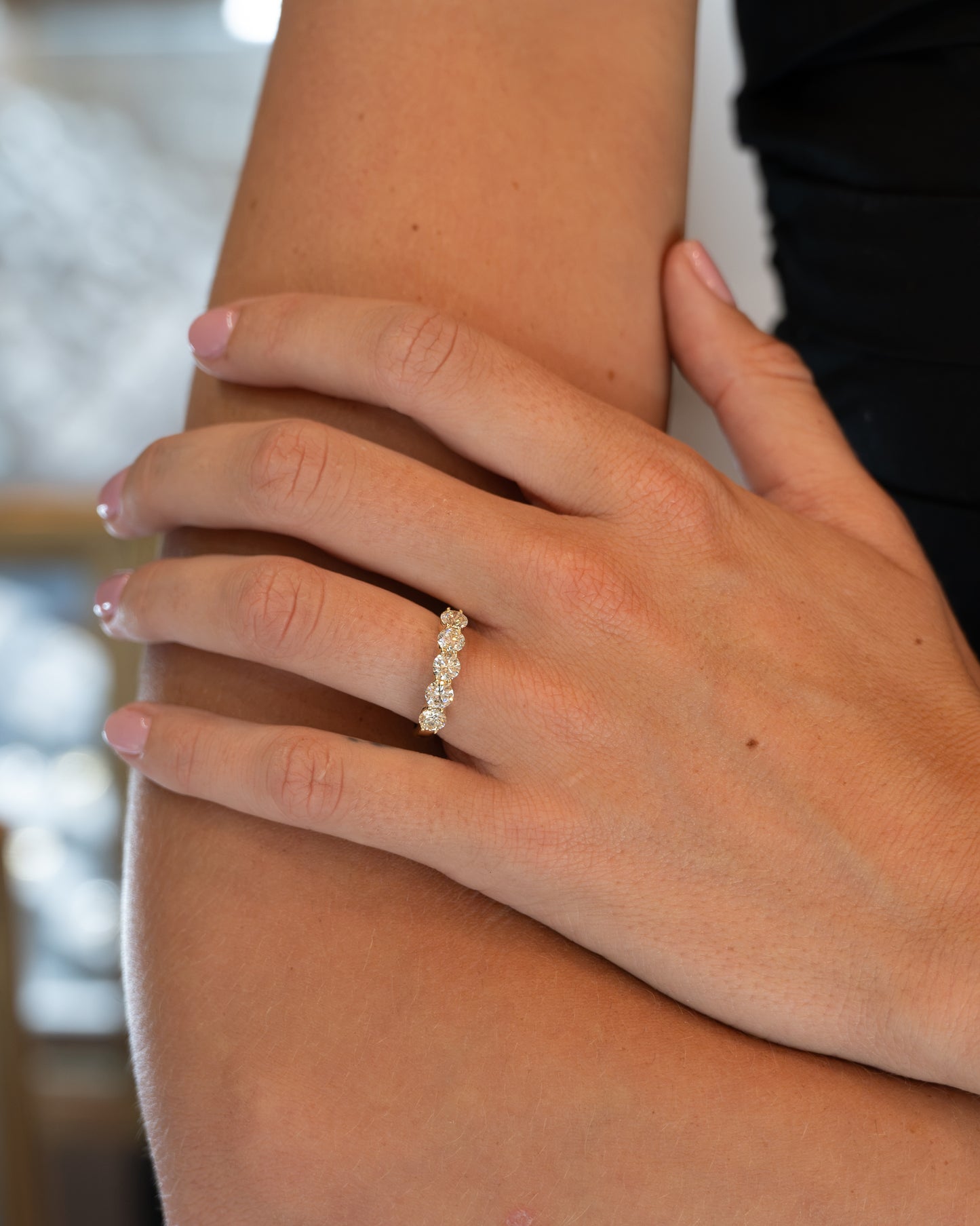 1.48 Diamond Five Stone Wedding Band 14k Yellow Gold