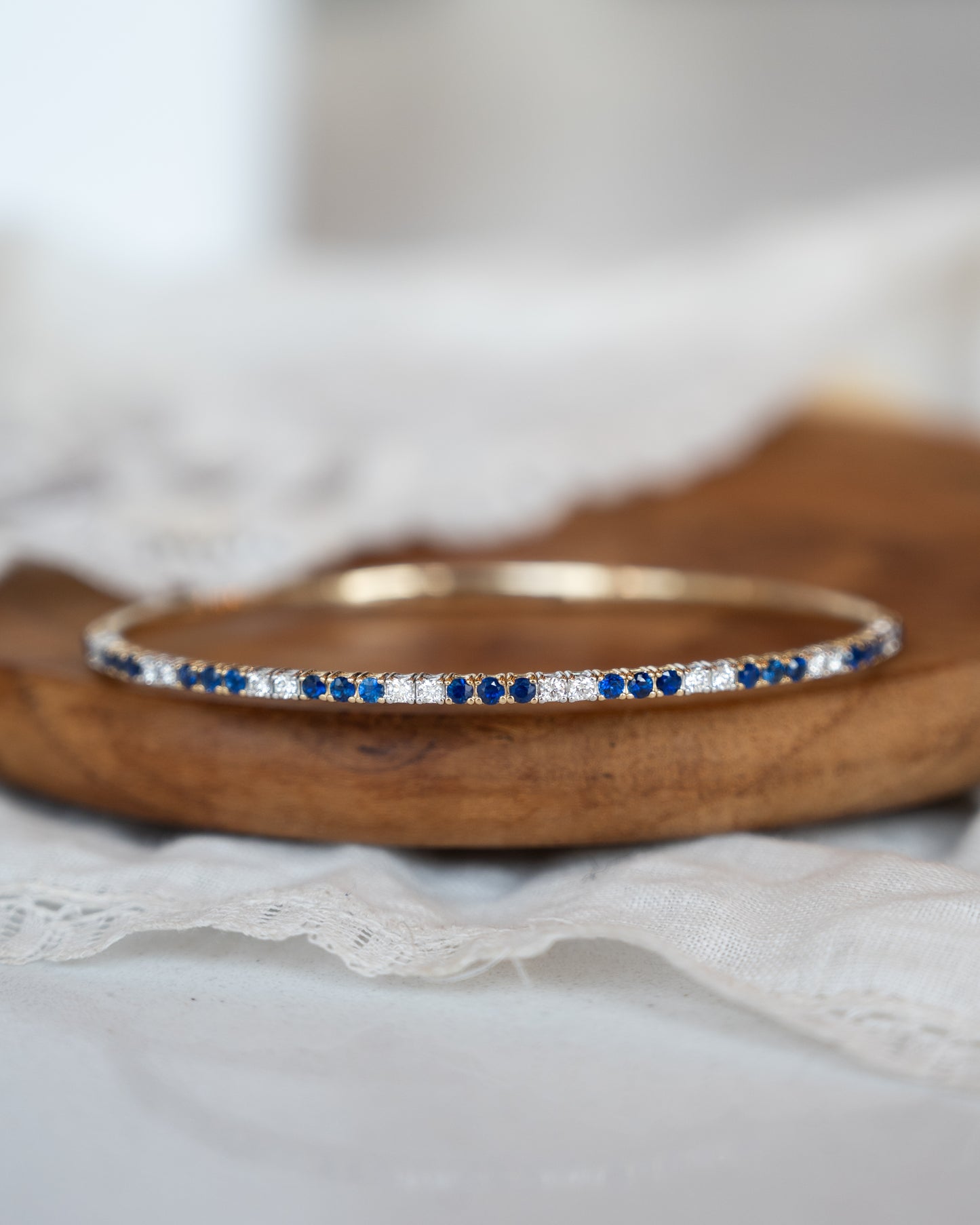 Blue Sapphire & Diamond Bangle Bracelet 14k