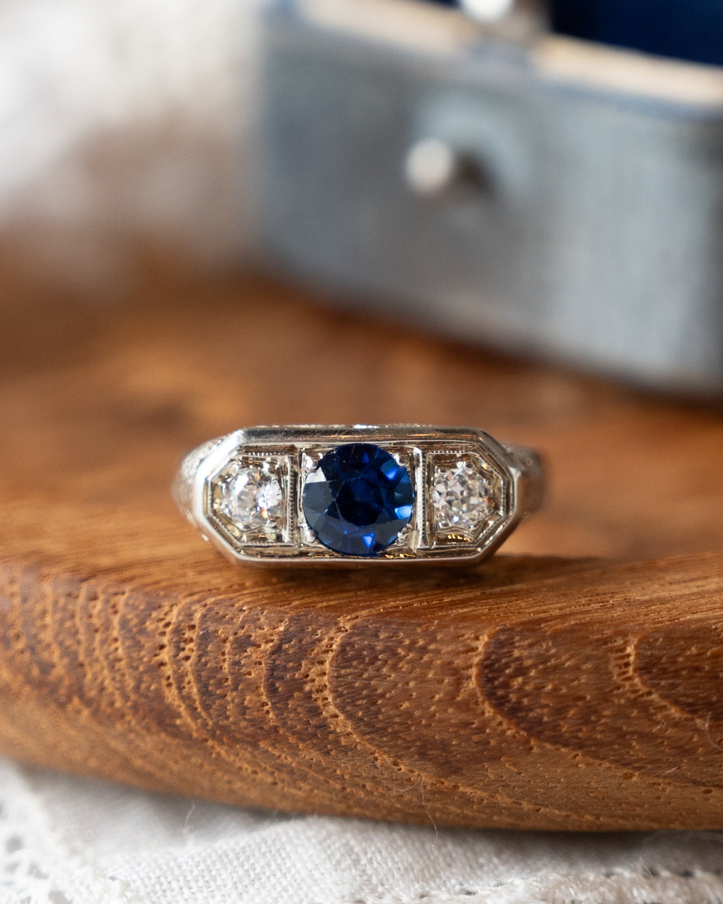 .73 Vintage Art Deco Sapphire Engagement Ring 14k
