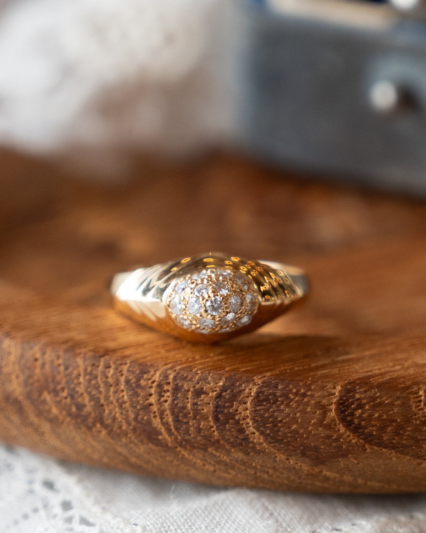 Diamond Pave Dome Cocktail Ring 18k Yellow Gold