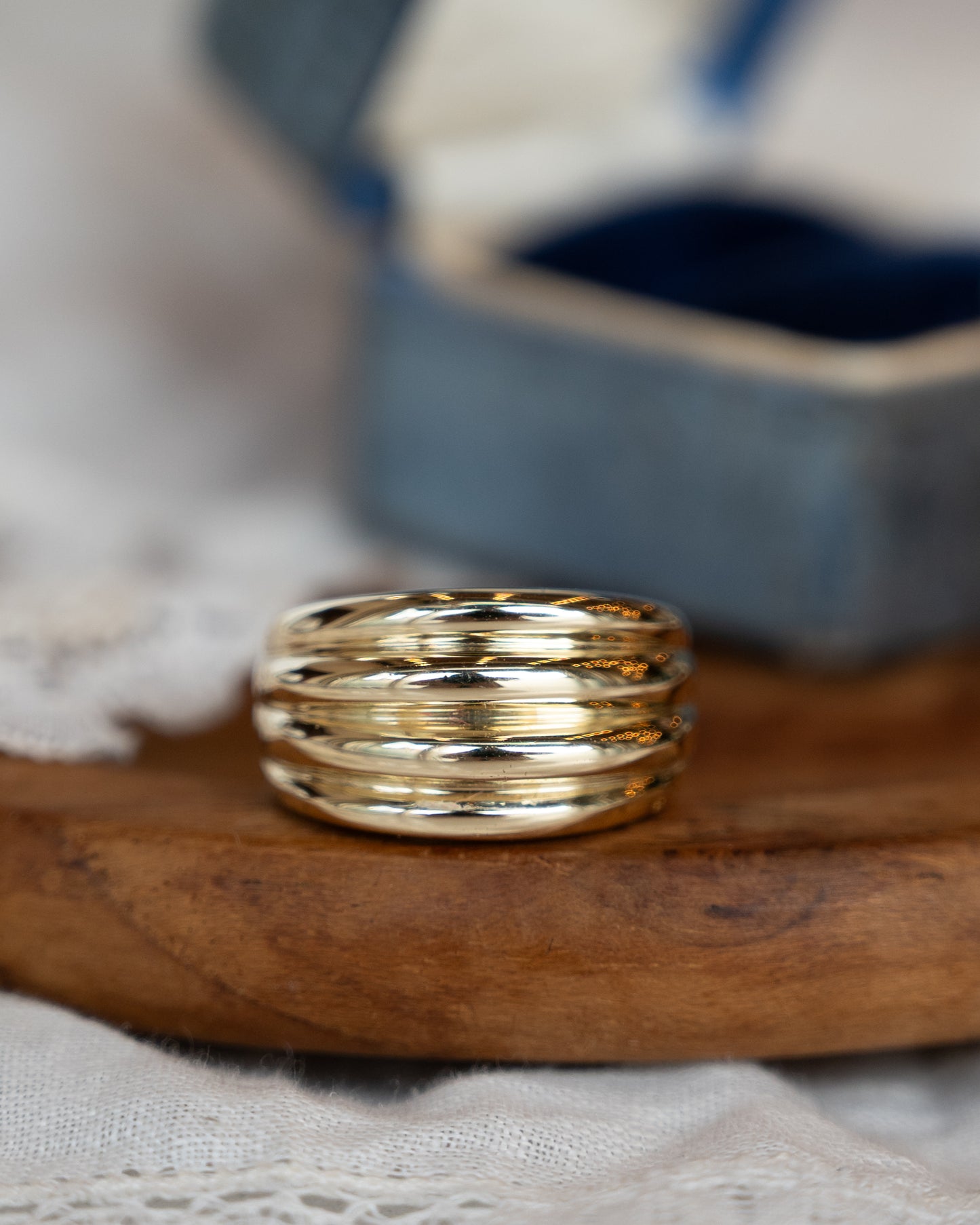 Ridged Dome Statement Cocktail Ring 14k Yellow Gold