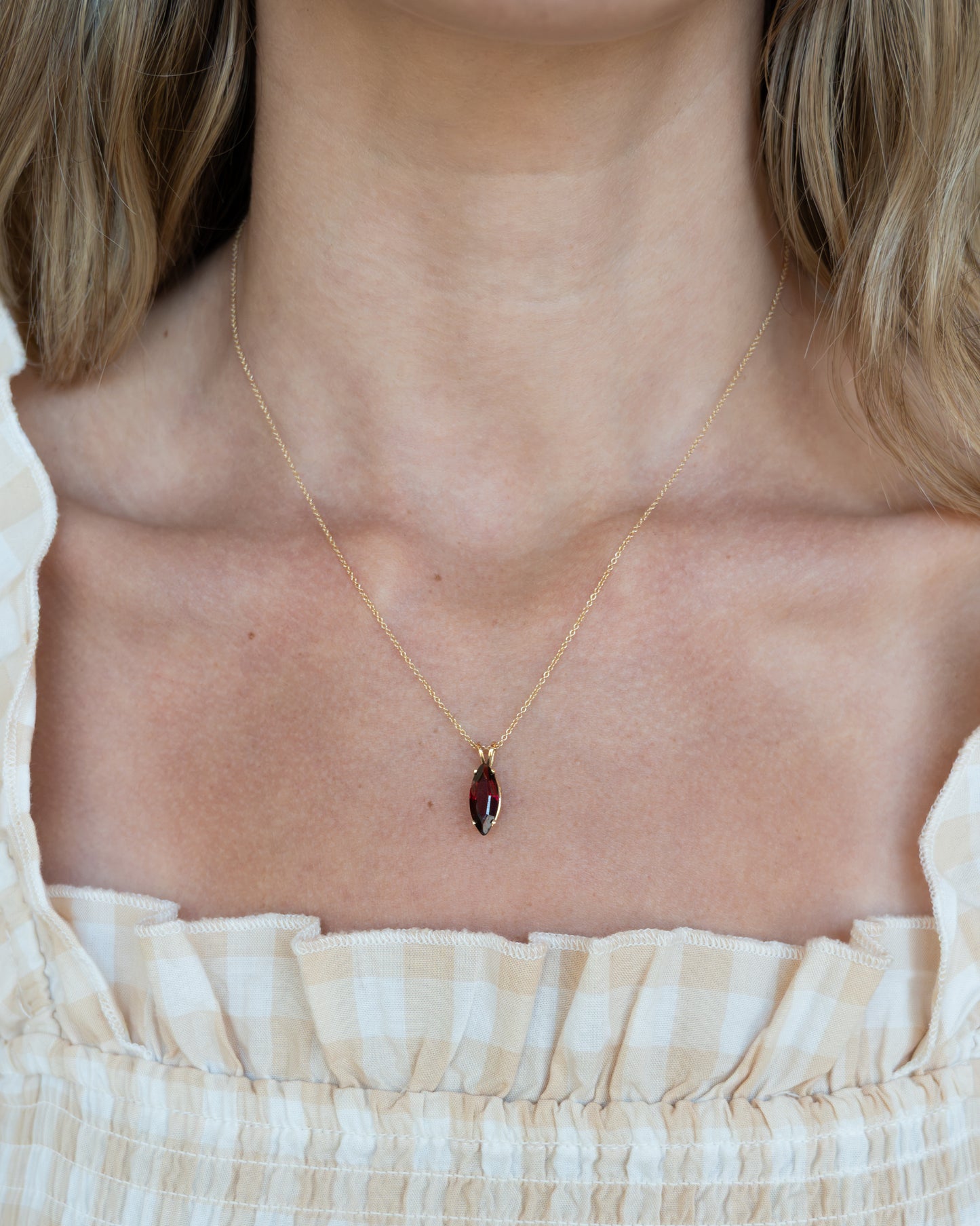 2.35 Marquise Garnet Pendant Necklace 14k Yellow Gold