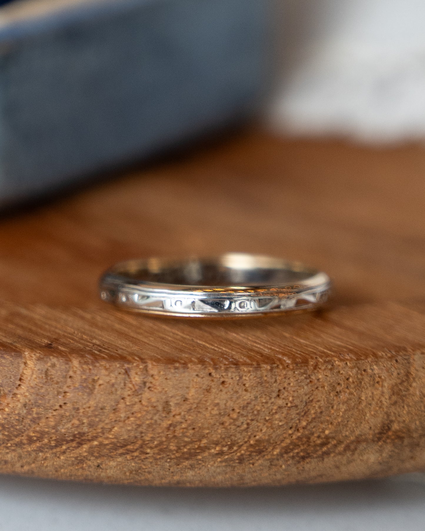 Antique Art Deco Engraved Wedding Band 14k Two-Tone Gold