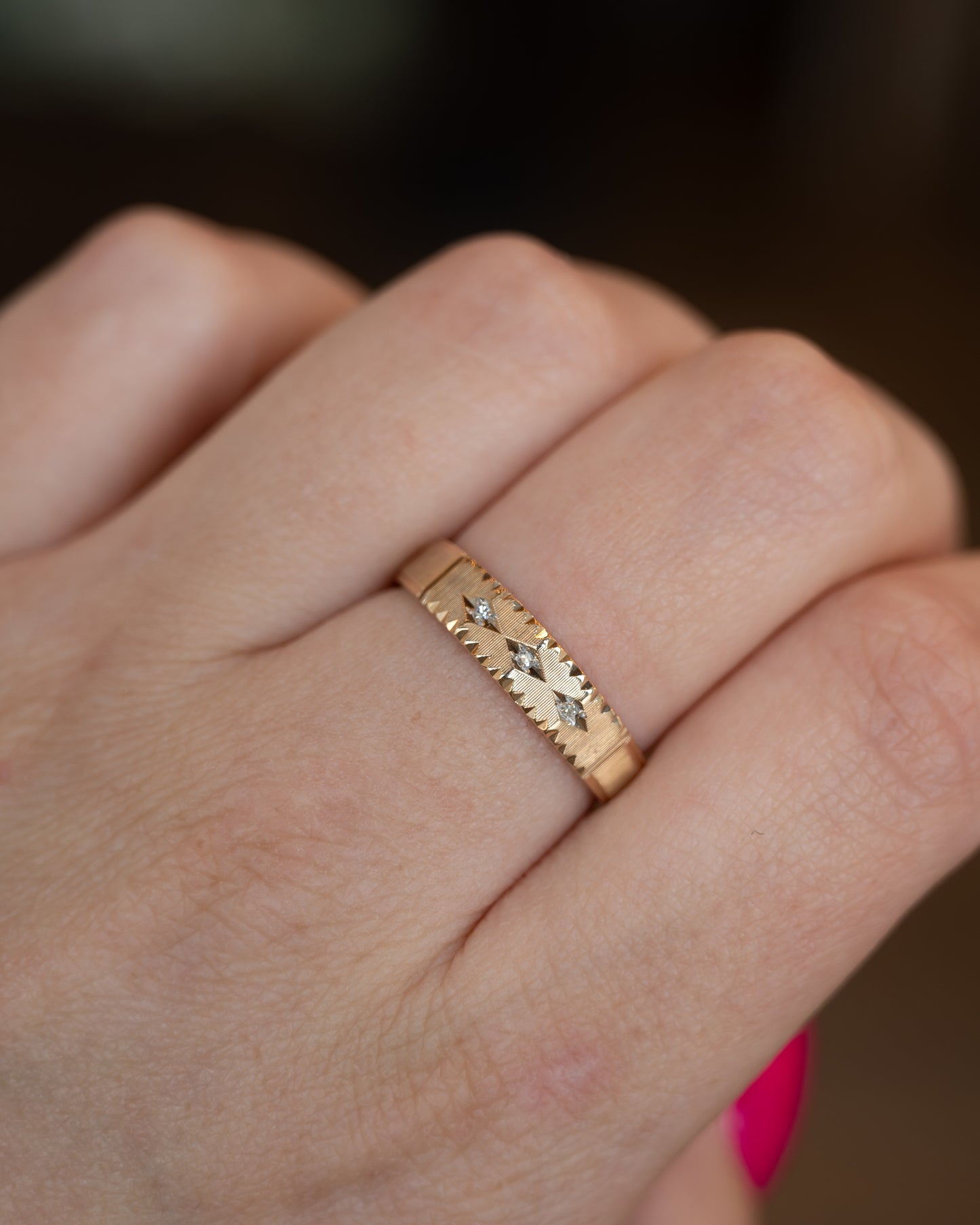.03 Three Stone Diamond Men's Wedding Band 10k Two-Tone