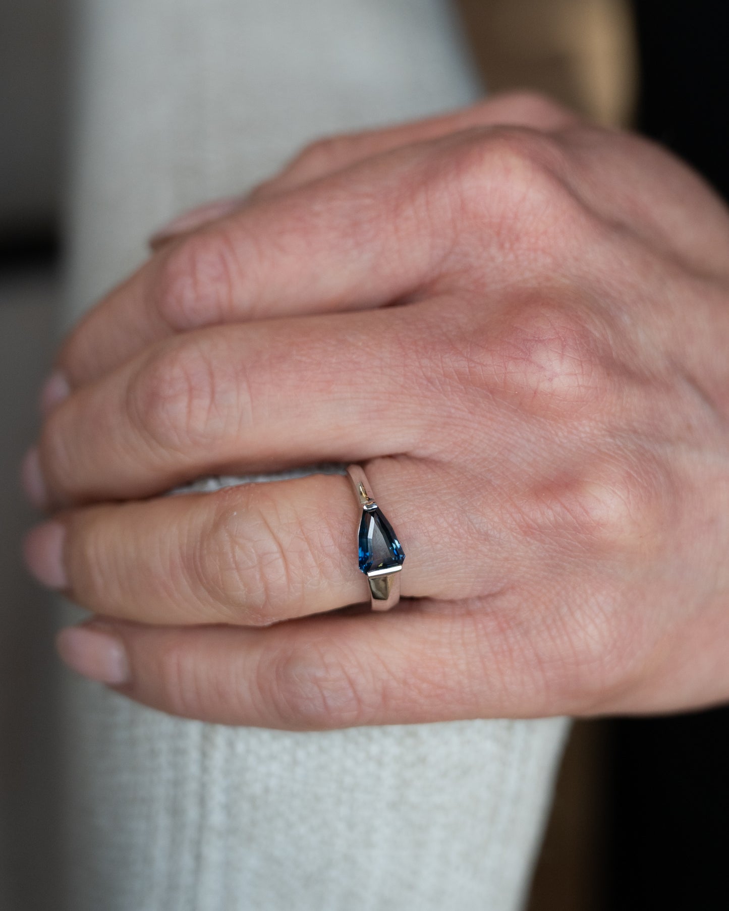1.64 Shield Cut Sapphire Engagement Ring 14k White Gold