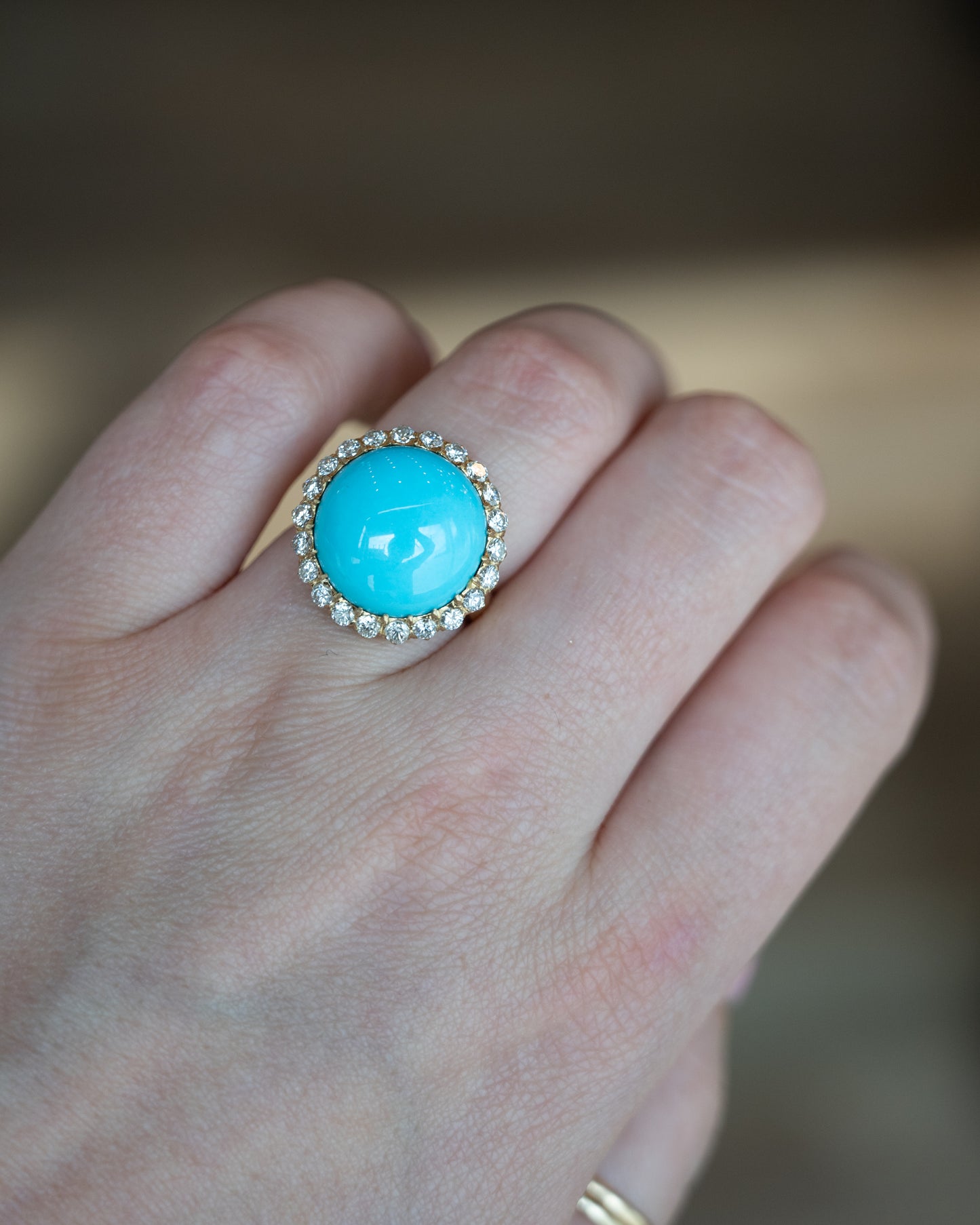 Turquoise & Diamond Cocktail Ring 18k Yellow Gold
