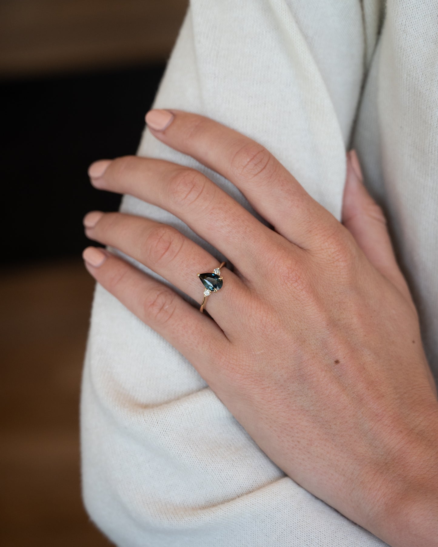 1.52 Pear Sapphire Three Stone Engagement Ring 14k
