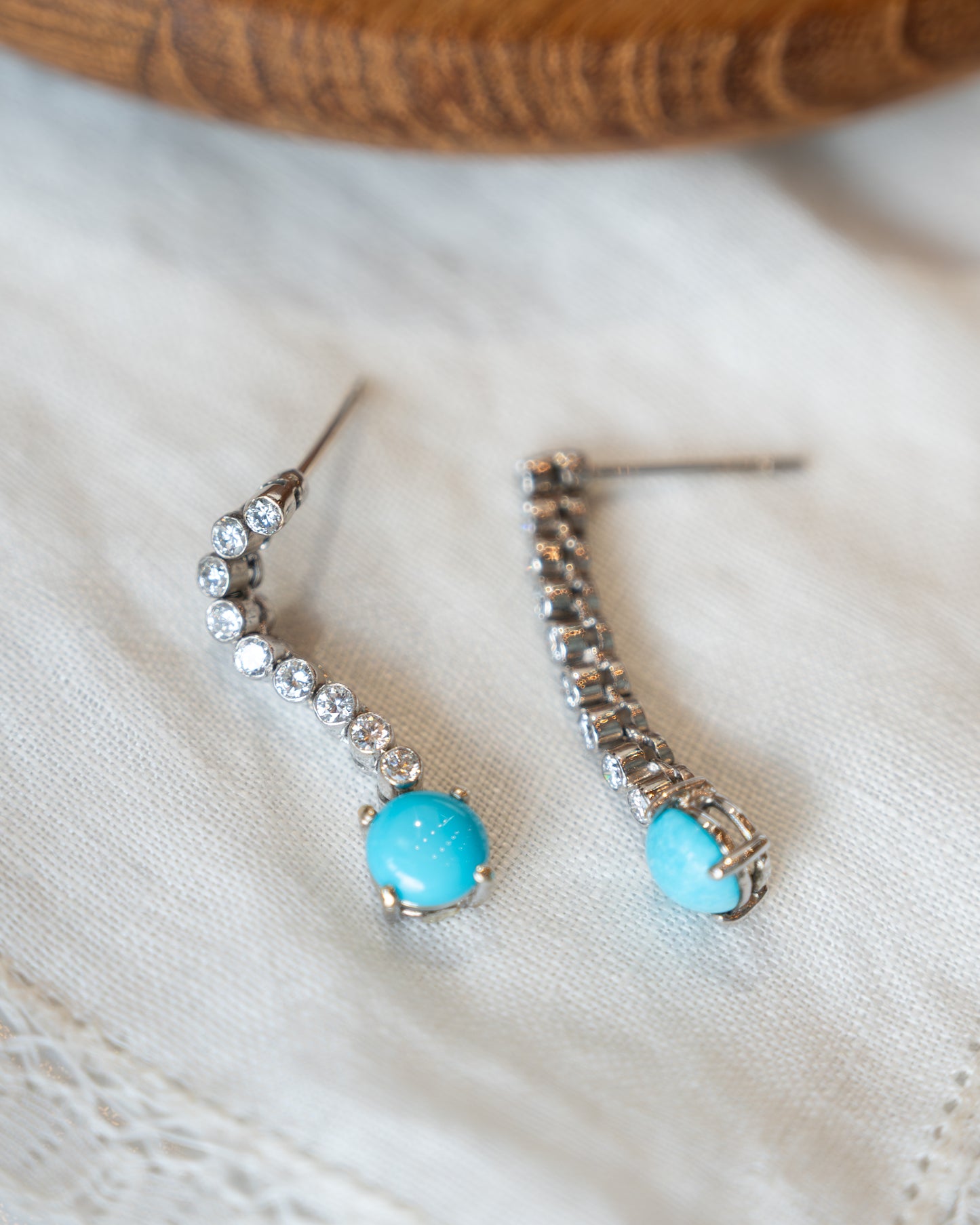 .40 Diamond & Turquoise Drop Earrings 14k White Gold