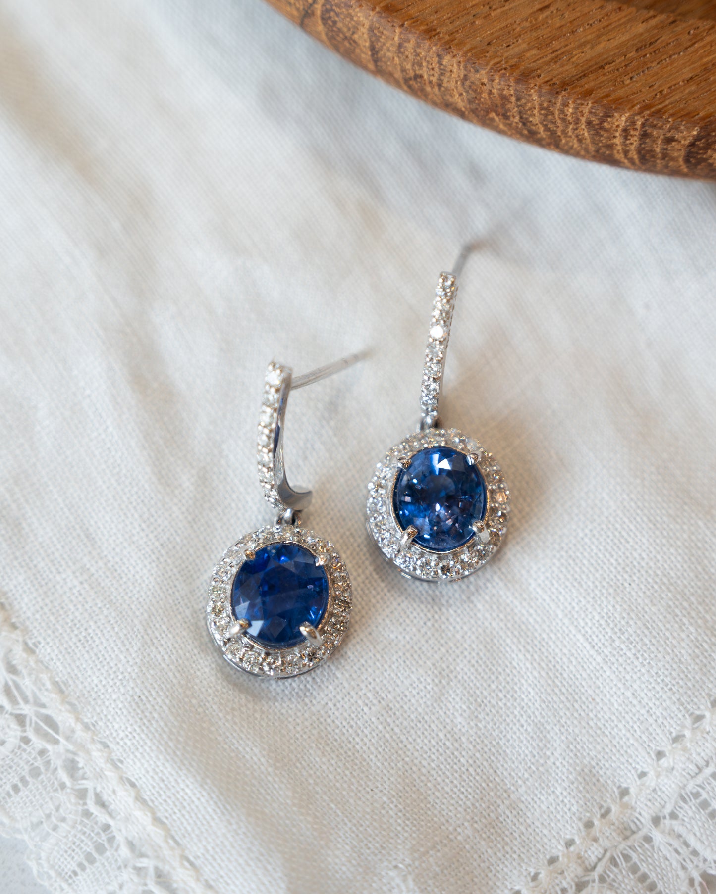 4.03 Blue Sapphire Drop Earrings 18k White Gold