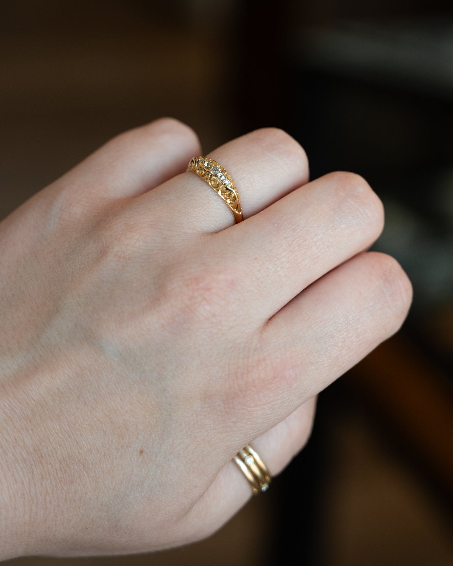 Antique Victorian Diamond Filigree Stacking Ring 18k