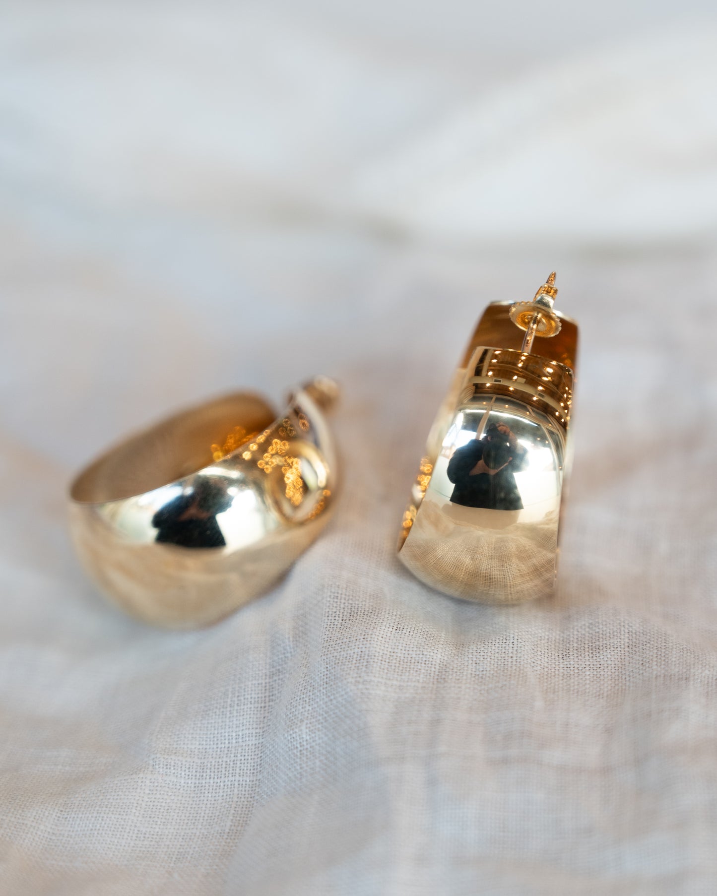 Wide Tapered Hoop Earrings 14k Yellow Gold